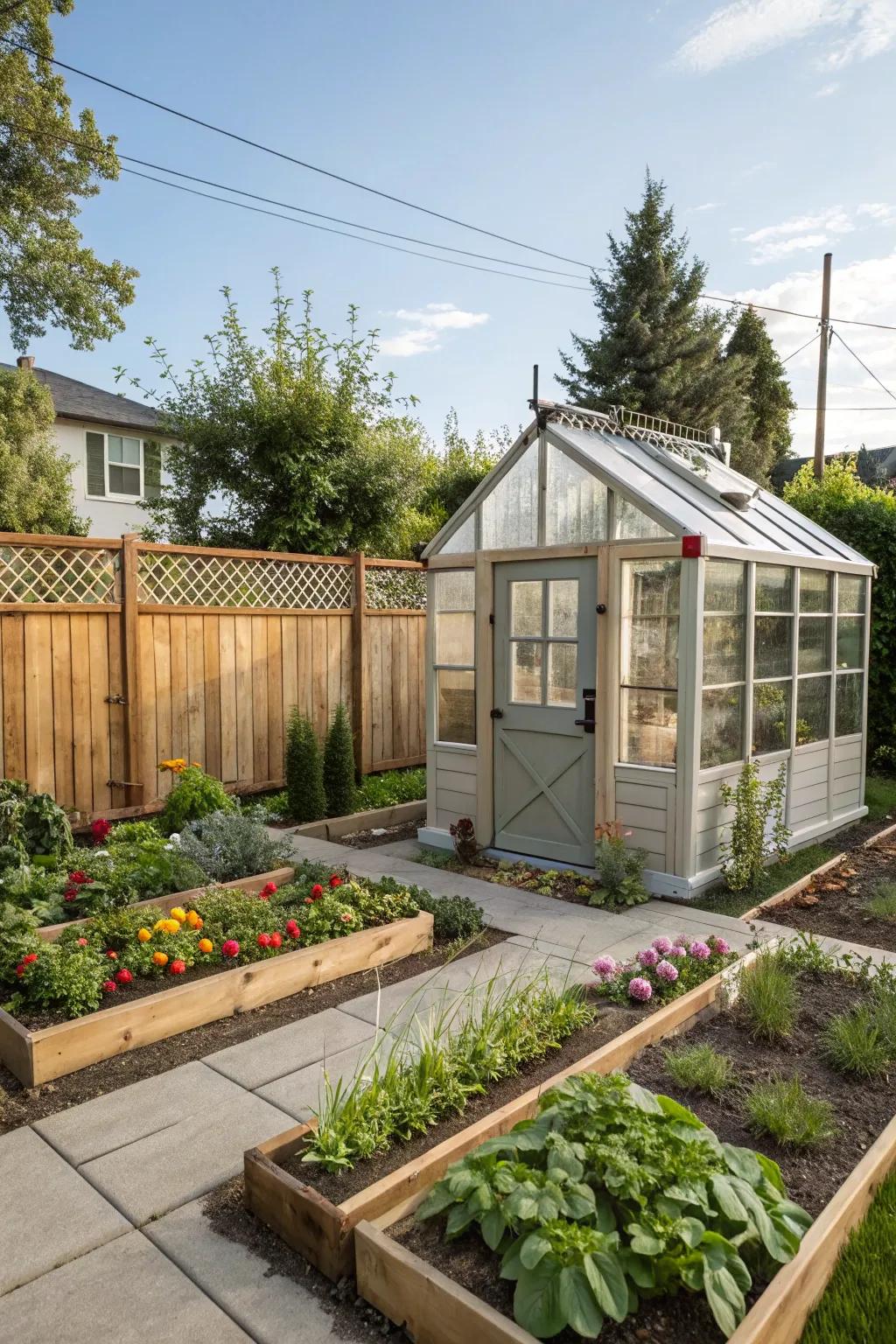 A mini greenhouse extends the growing season.