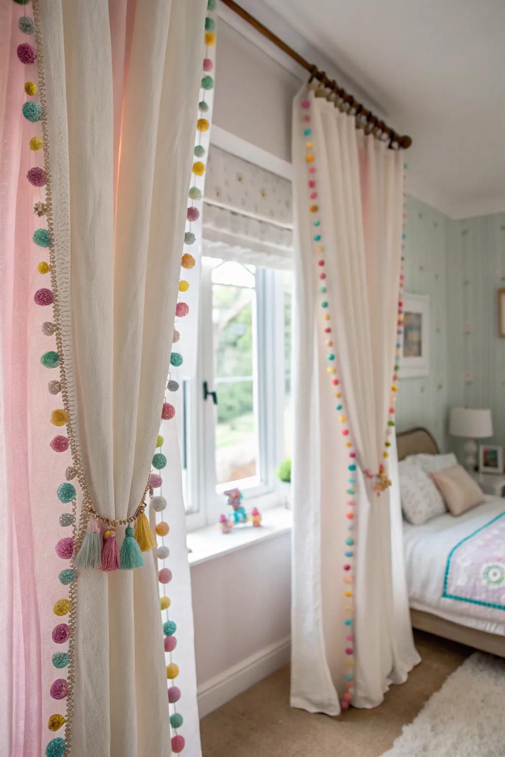 Pom-pom trims bring a playful and fun vibe to your curtains.