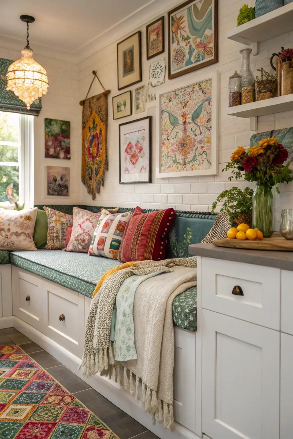 Infuse personality with art and textiles around your bench.