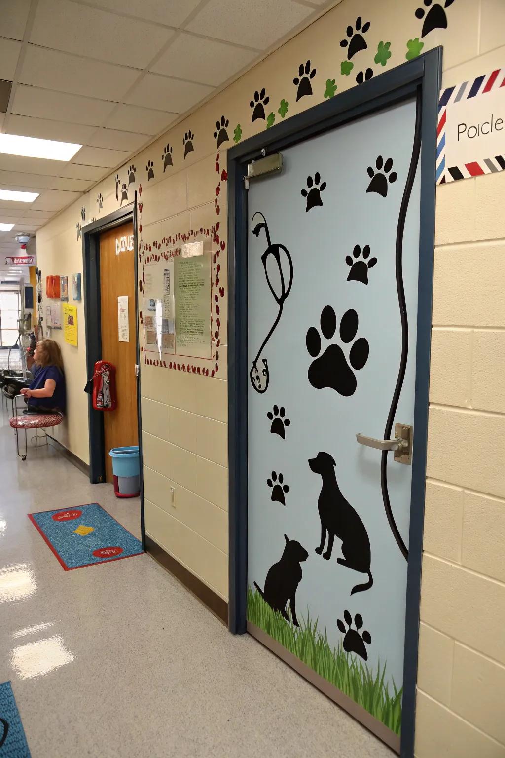 Care for creatures great and small with a vet-themed door.