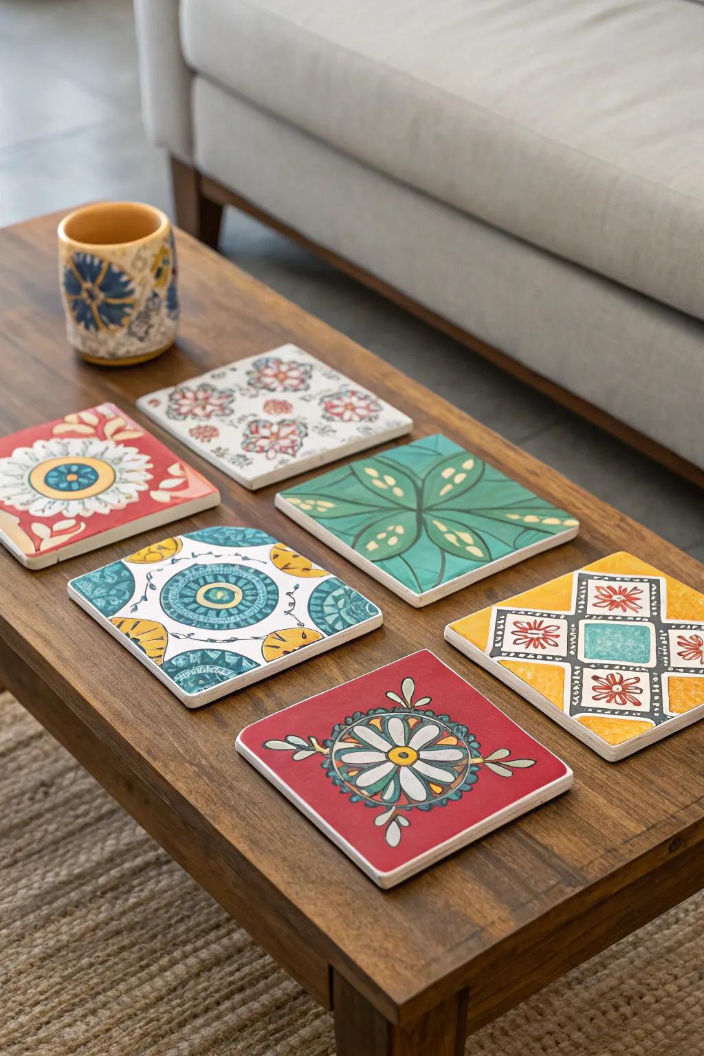 Eclectic ceramic coasters add style and function to your table setting.