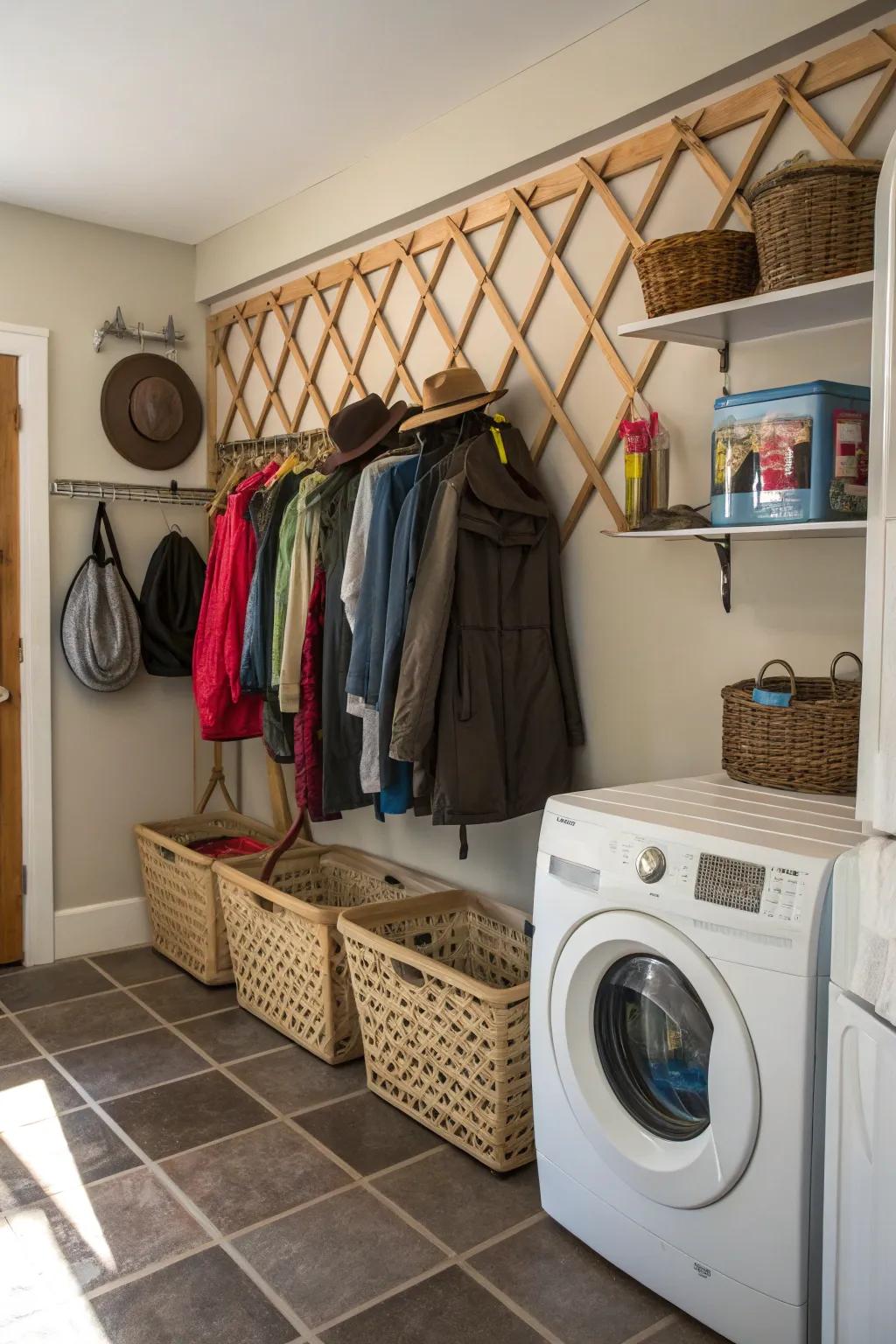 An accordion wall-mounted coat rack, offering flexibility and style.