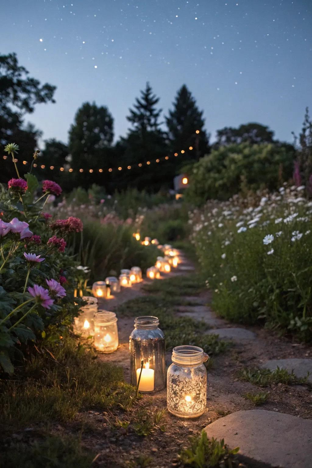 Firefly mason jars add a magical glow to outdoor spaces.