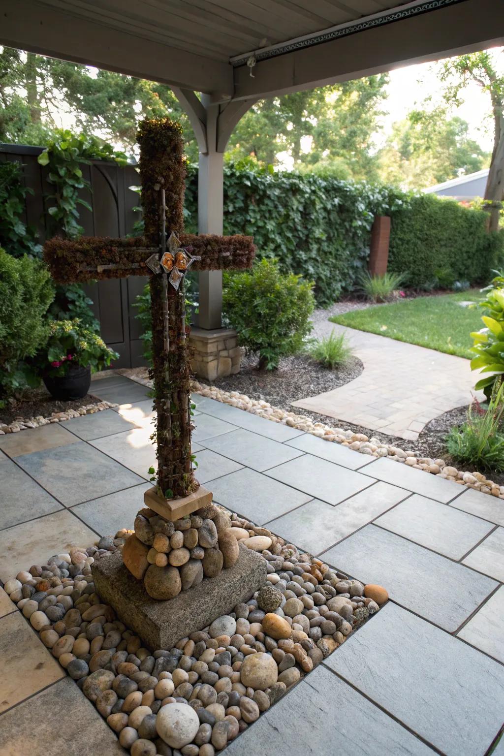 Cross decorated with natural stones