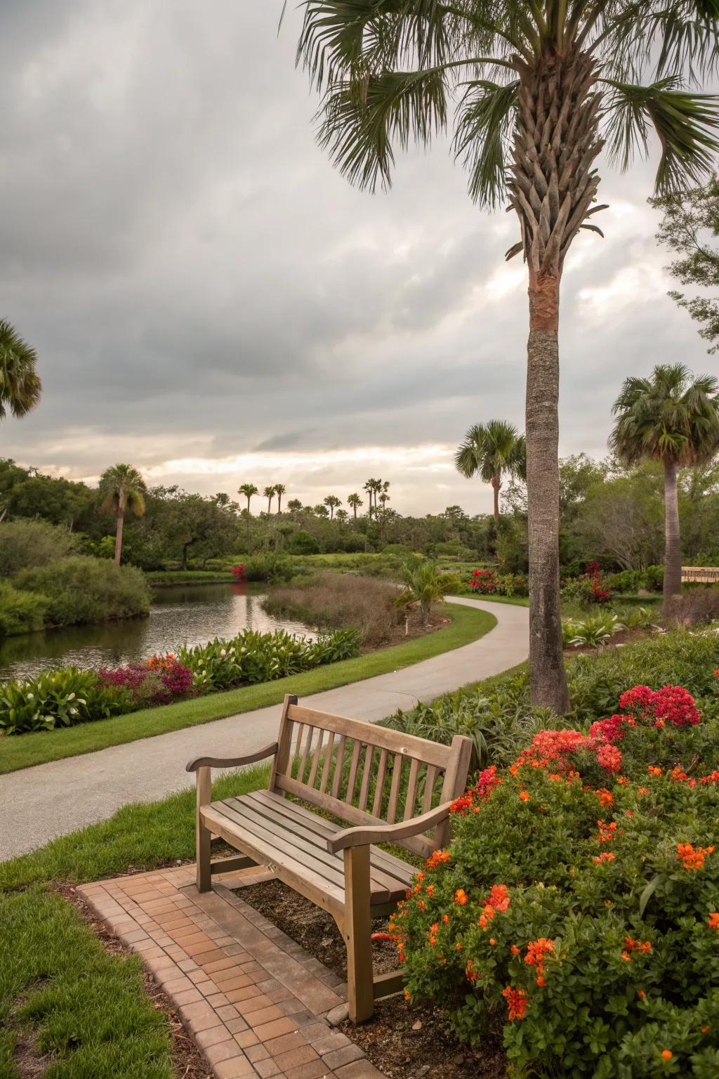 A bench or swing provides a cozy spot to enjoy your garden.