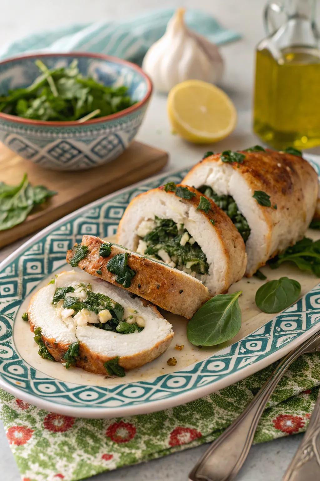 Spinach and feta stuffed chicken, a flavorful and satisfying December choice.