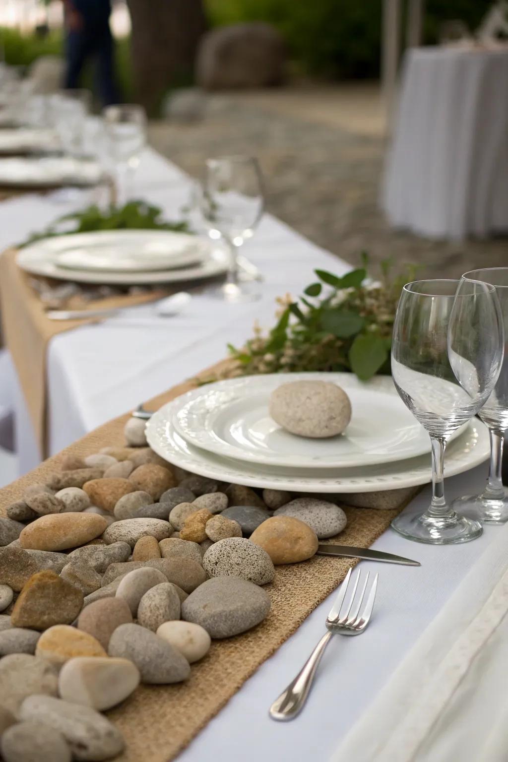 Add texture and style to your dining table with a rocky table runner.