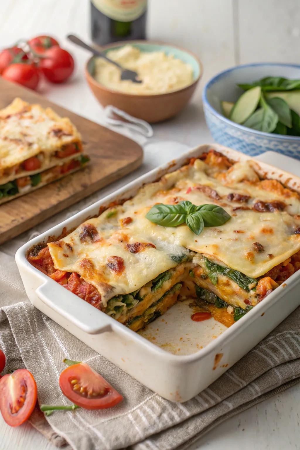 Vegetable and paneer lasagna, a delightful fusion of flavors.