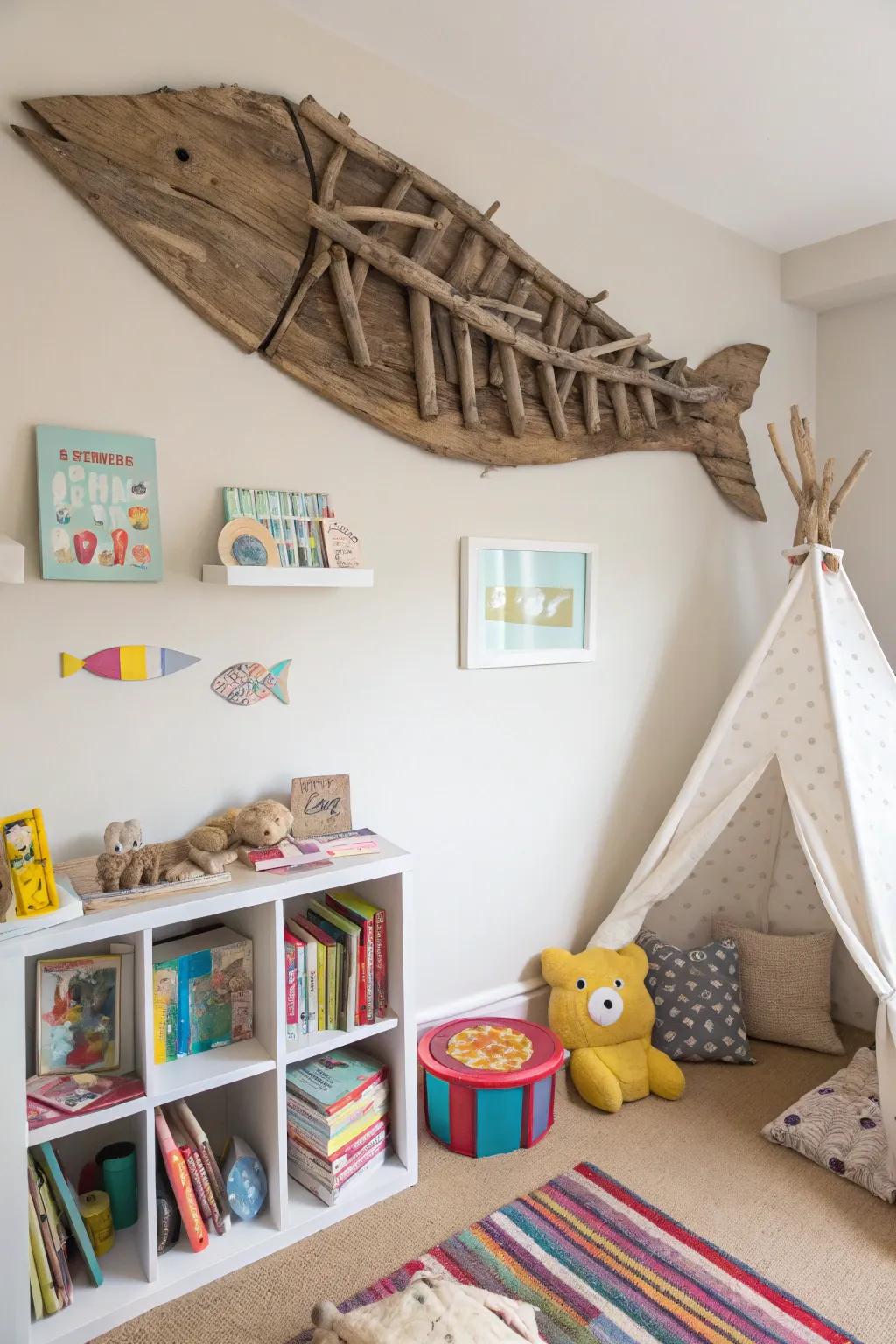 Driftwood fish art brings a touch of whimsy to your decor.