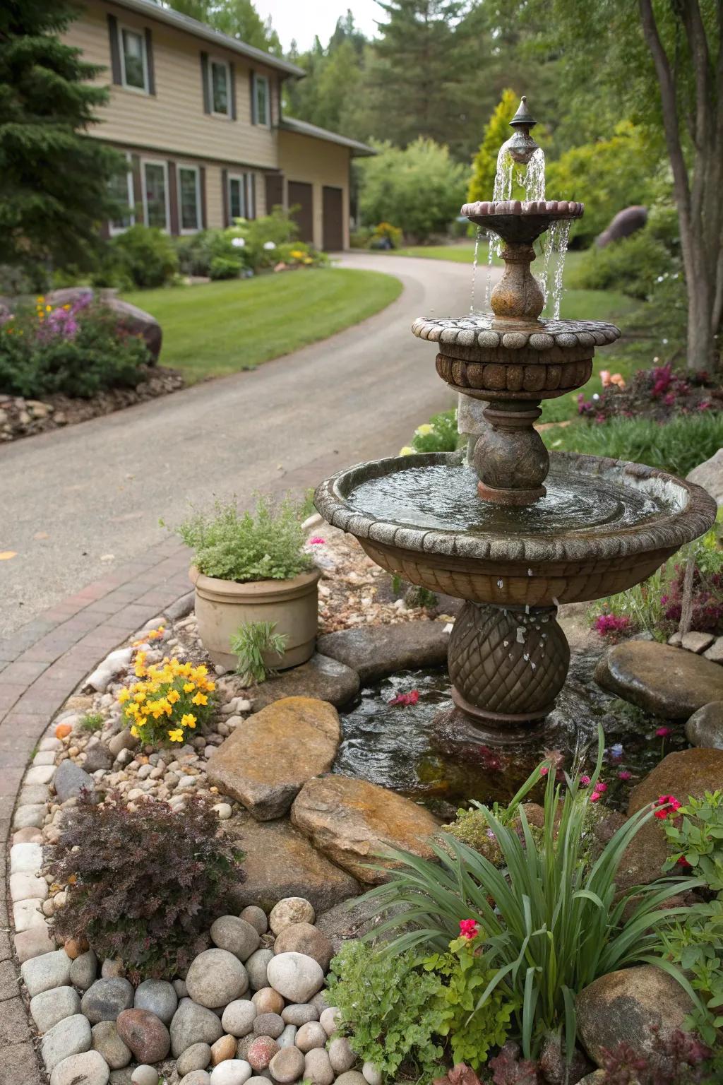 An eclectic mix of materials creates a unique fountain.