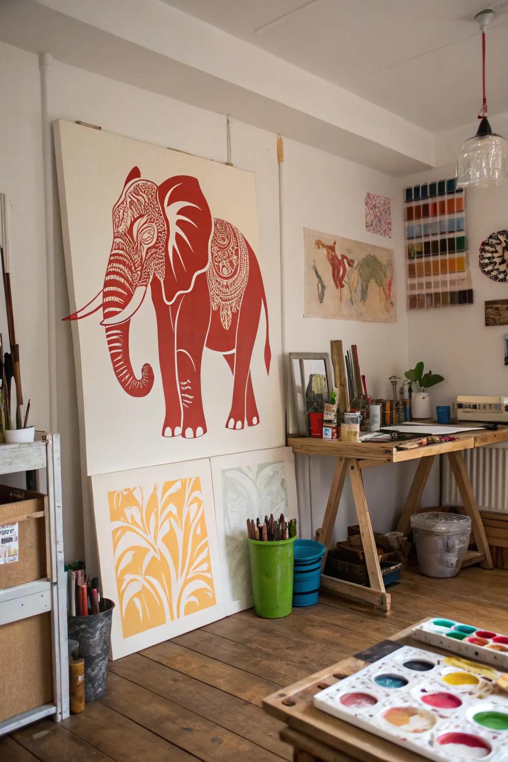 DIY elephant stencil art allows for personal creativity in your decor.