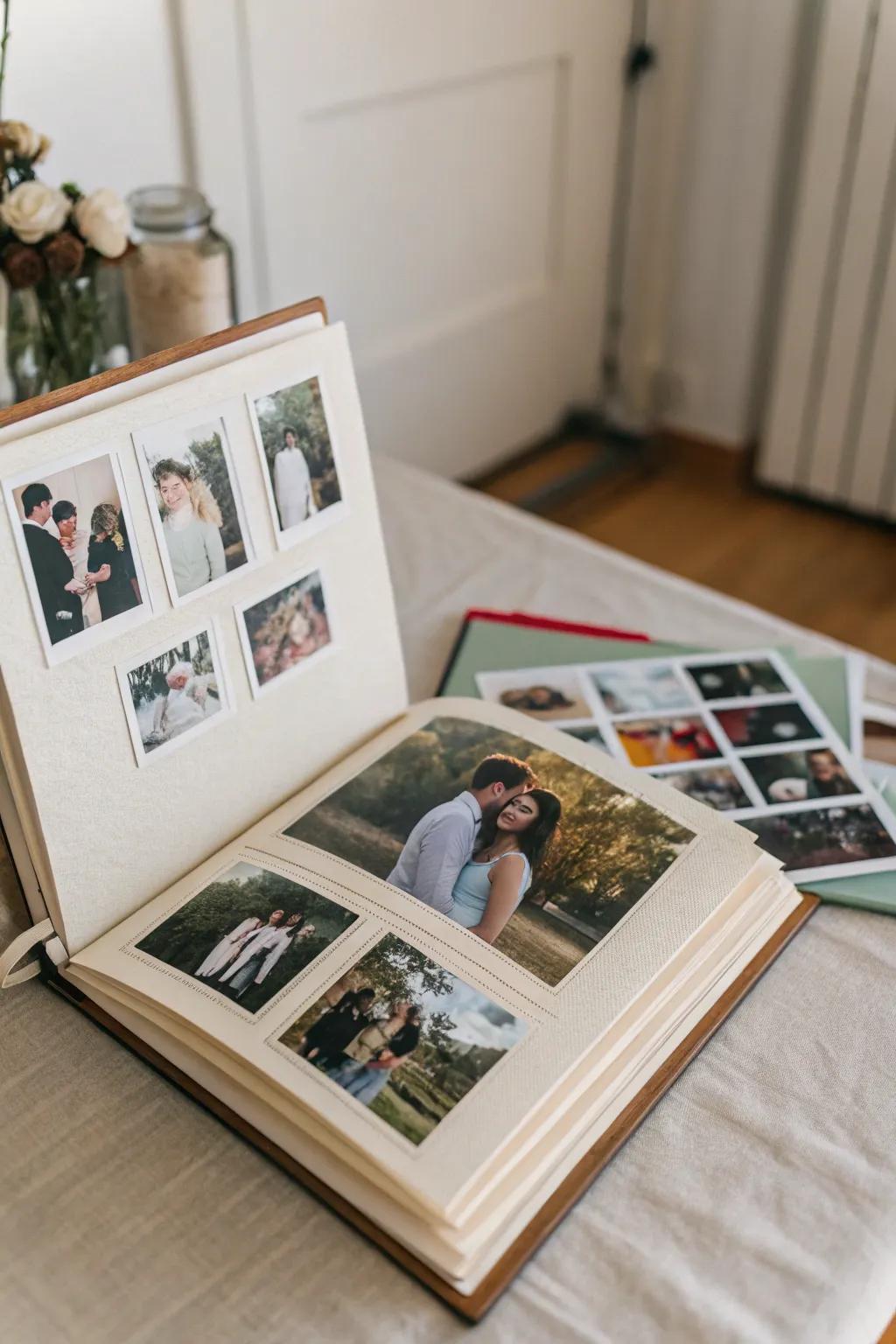 Mixed media formats create a visually interesting engagement photo book.