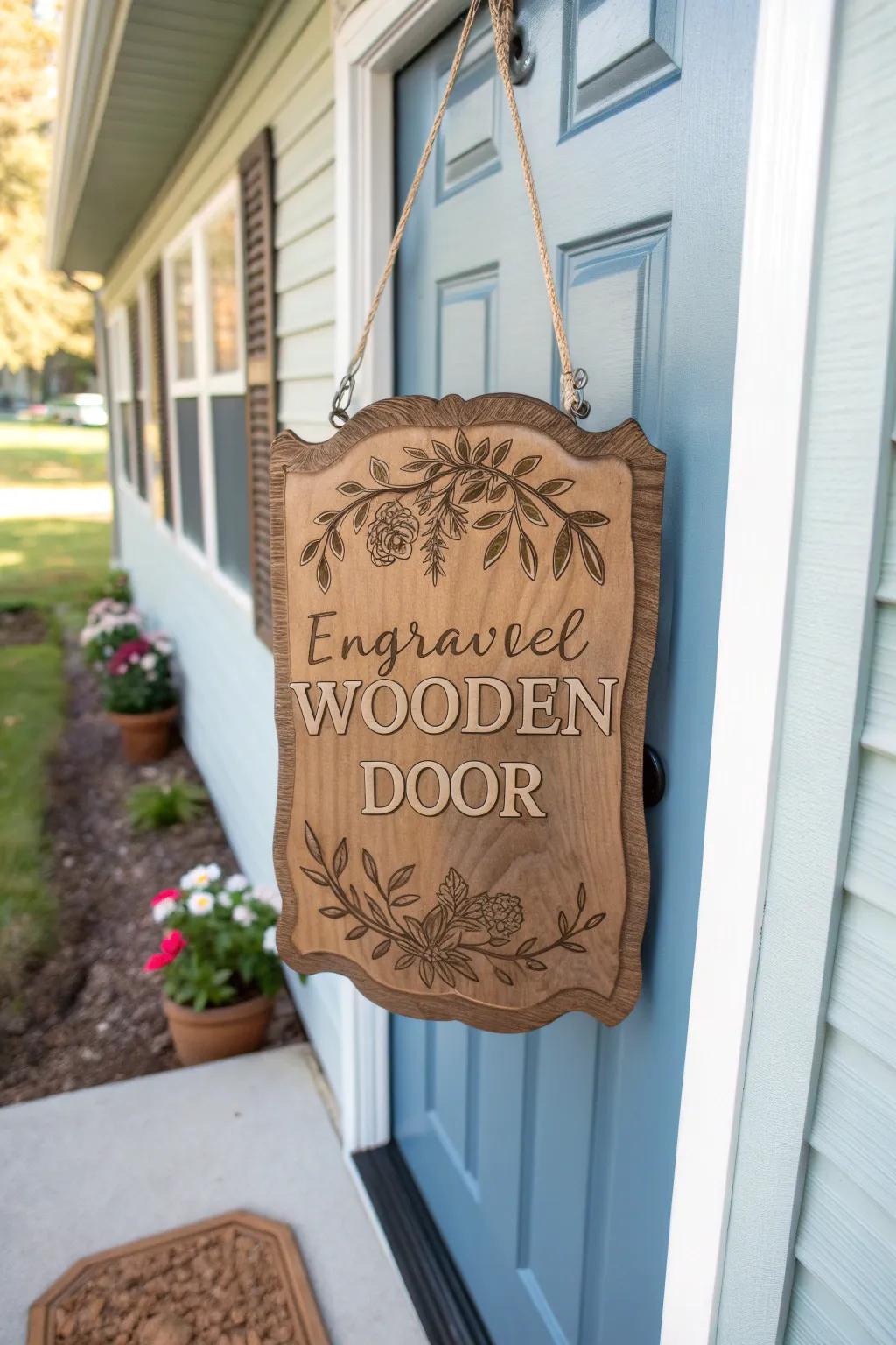 An engraved door sign offers a warm welcome and personal touch to your home.