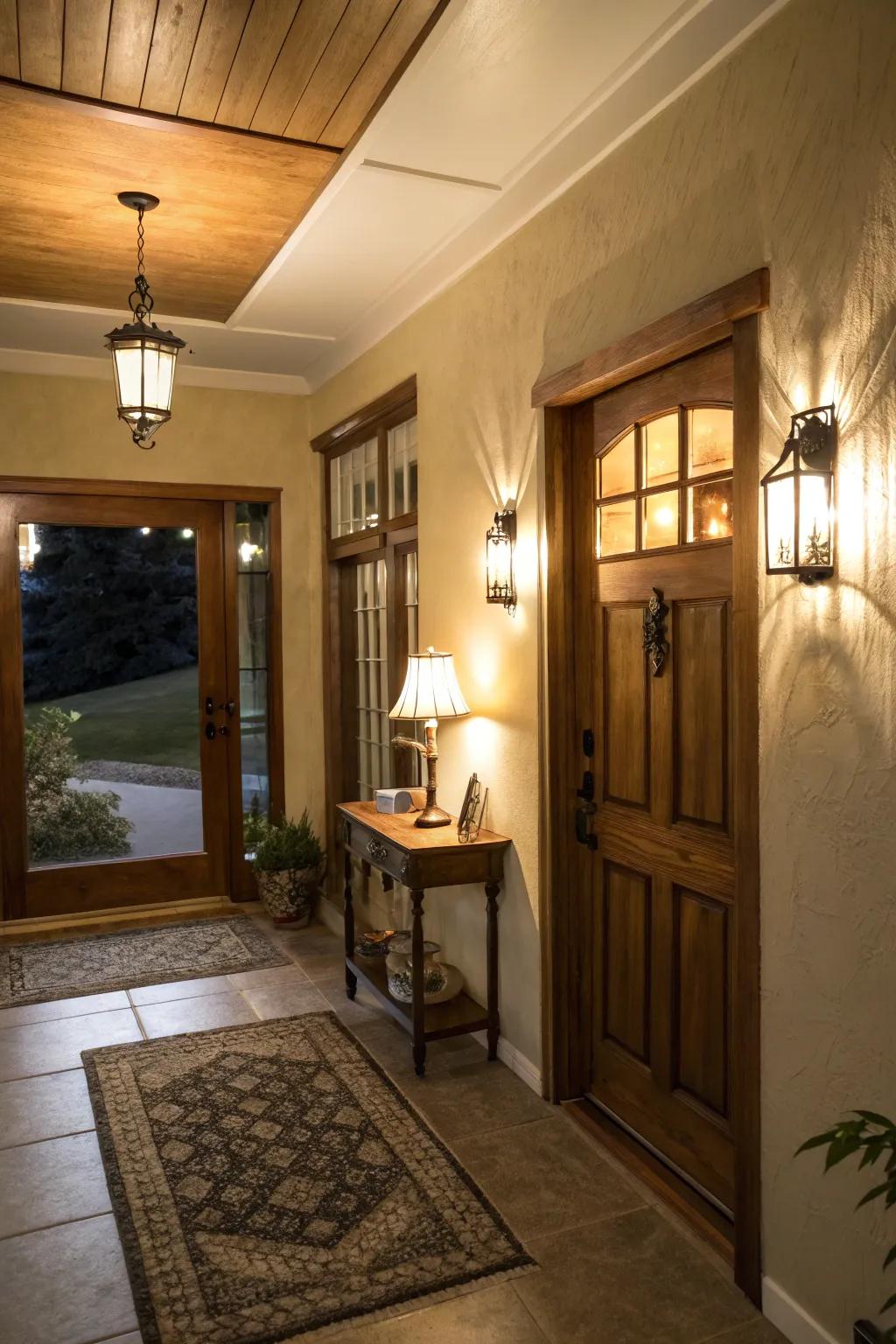 Layered lighting enhances the ambiance and functionality of your entryway.