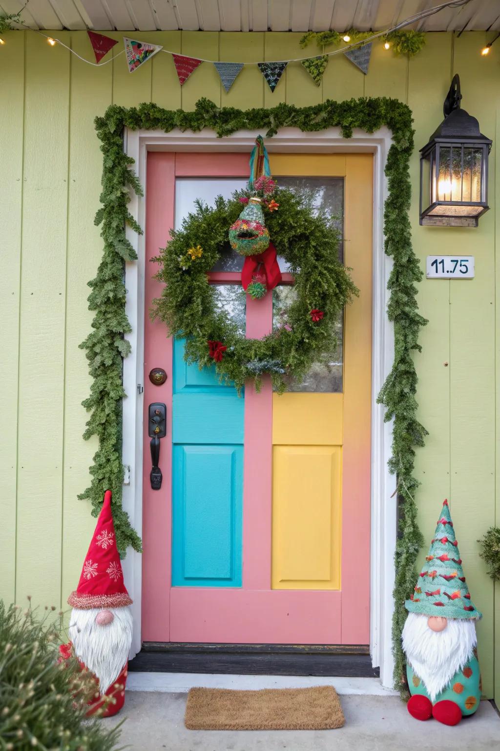 A gnome-themed wreath adds whimsy and fun to your entry.