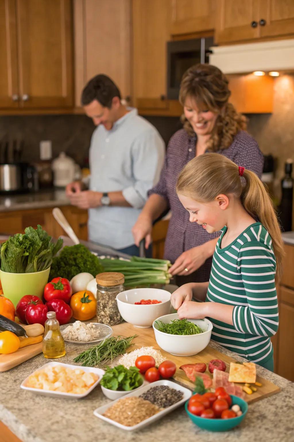 A delightful cooking class night with the family creating culinary magic.