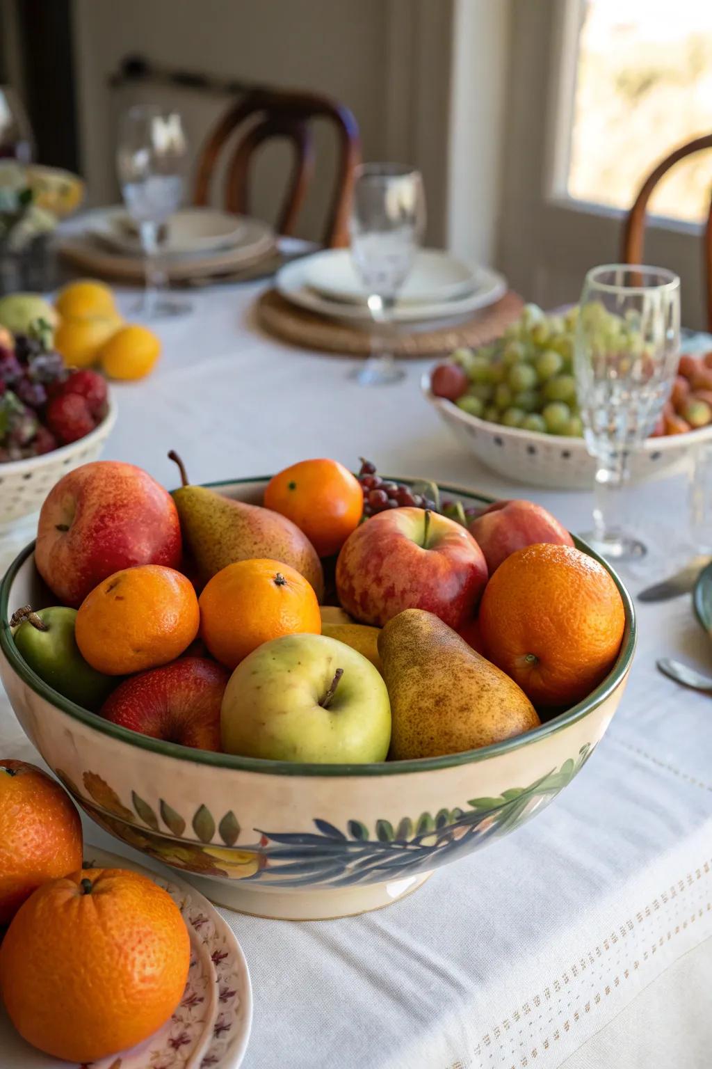 A bowl of seasonal fruits adds color, texture, and a tasty treat.