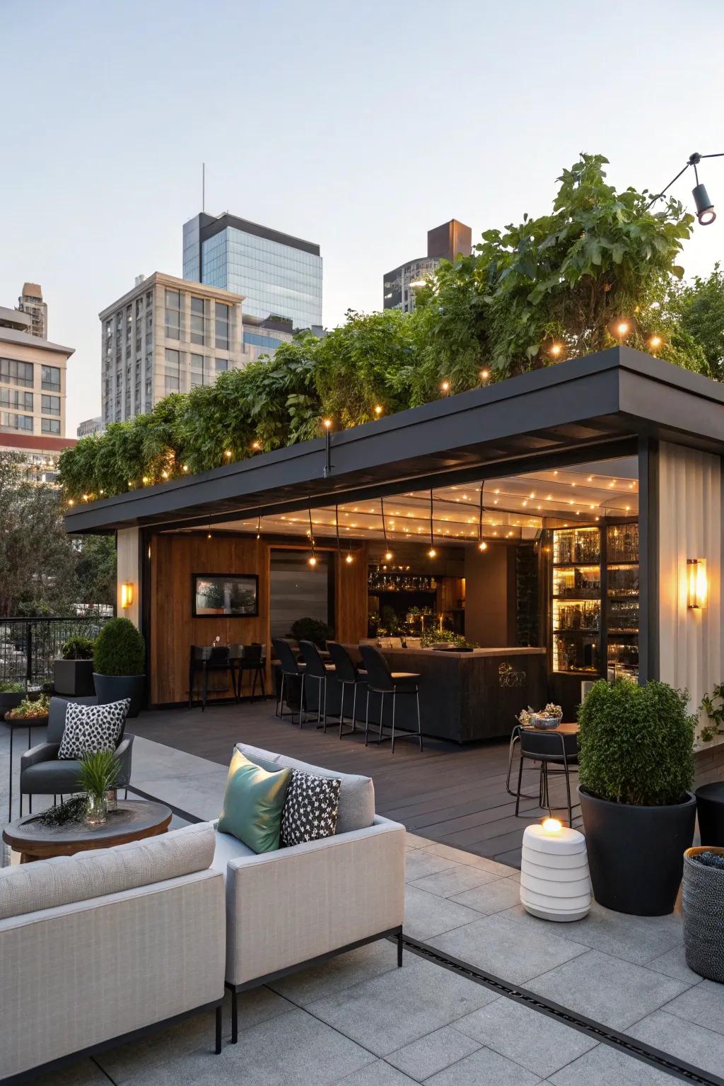 A rooftop bar on a flat roof garage elevates any social gathering.