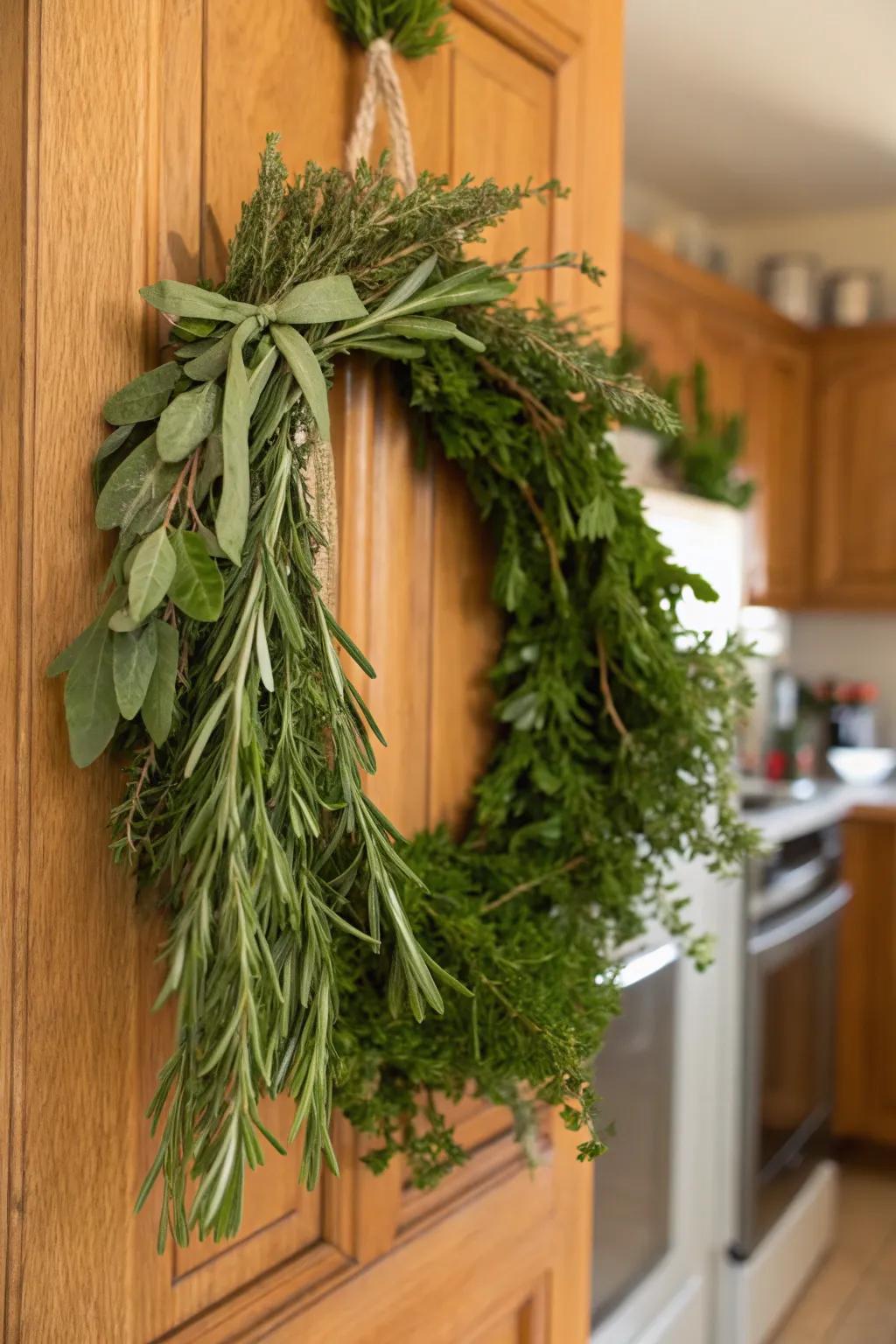 Practical beauty with an artisanal herb wreath.