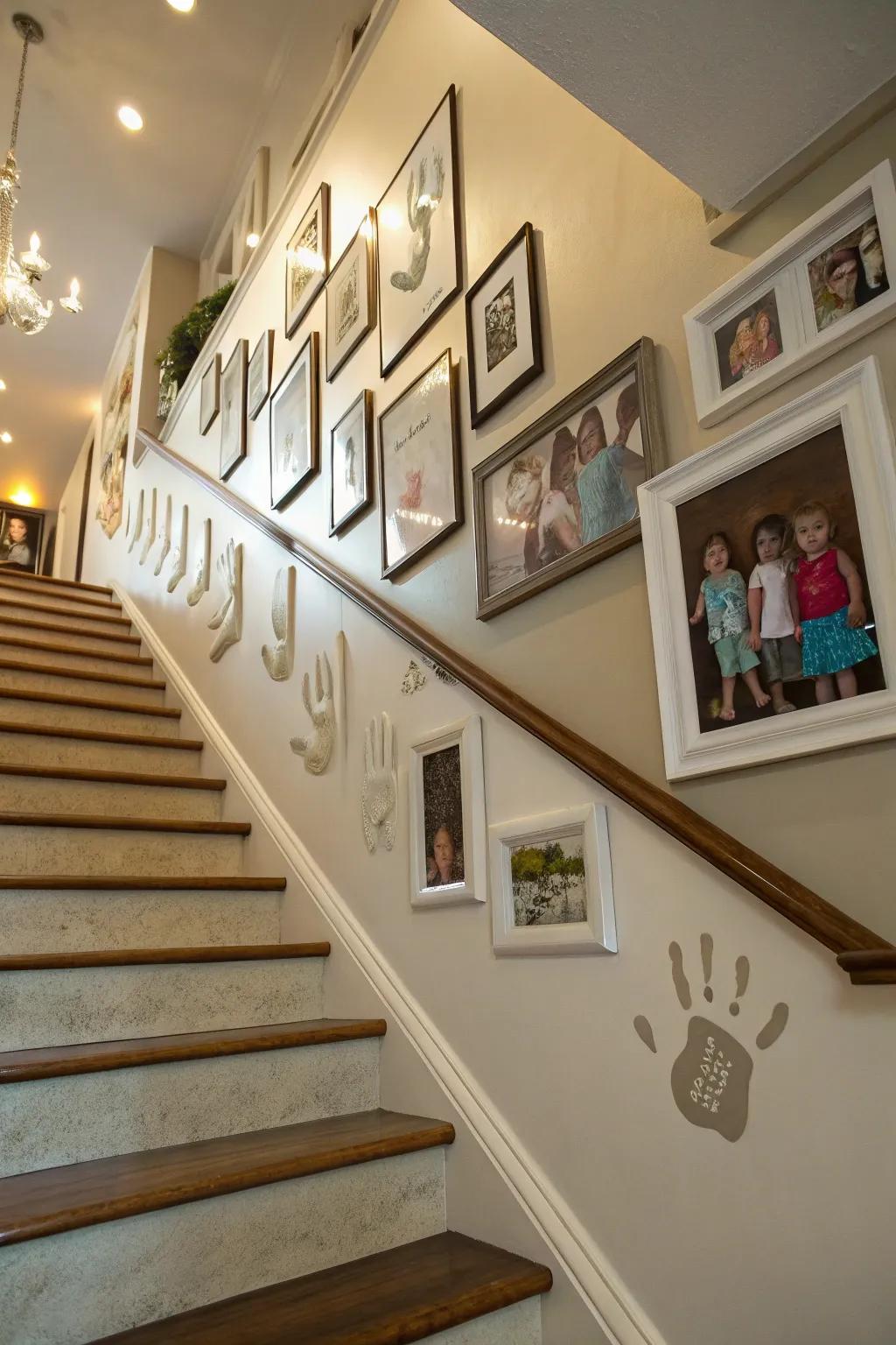 Family handprints add a personal and playful touch.