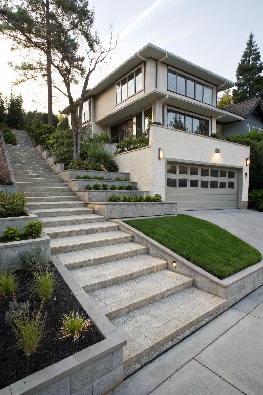 Split-level driveways for added depth and functionality.