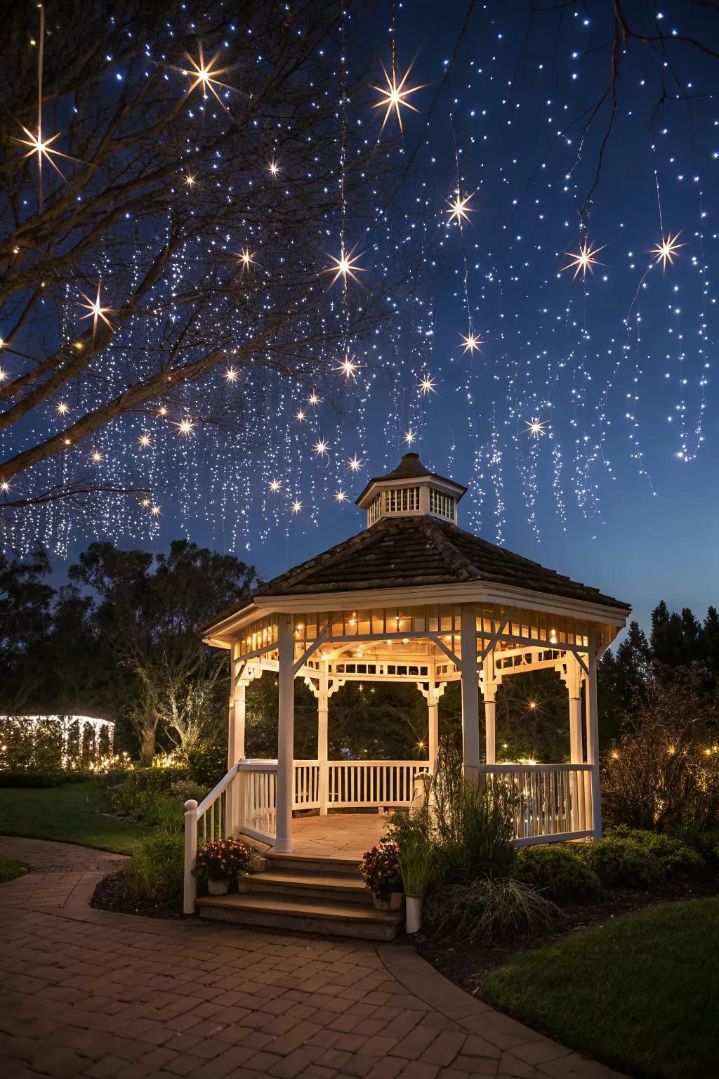 Fiber optic lights turn your gazebo into a celestial escape.