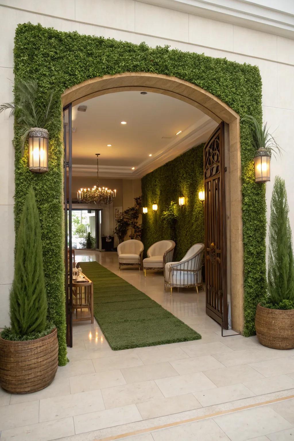 A grass wall in the entranceway creates an inviting and natural first impression.