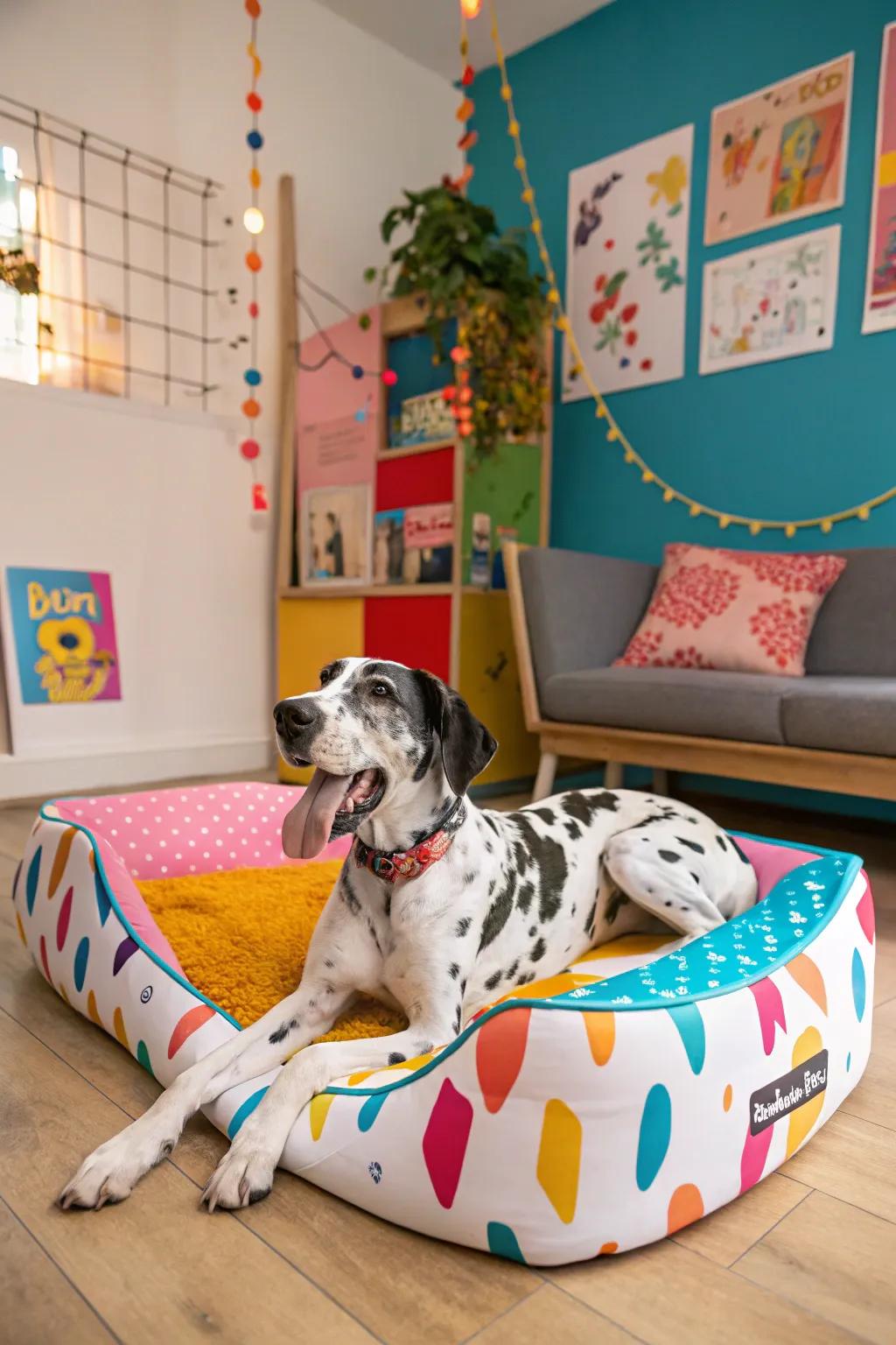 Themed beds offer a playful and personalized space for your Great Dane.