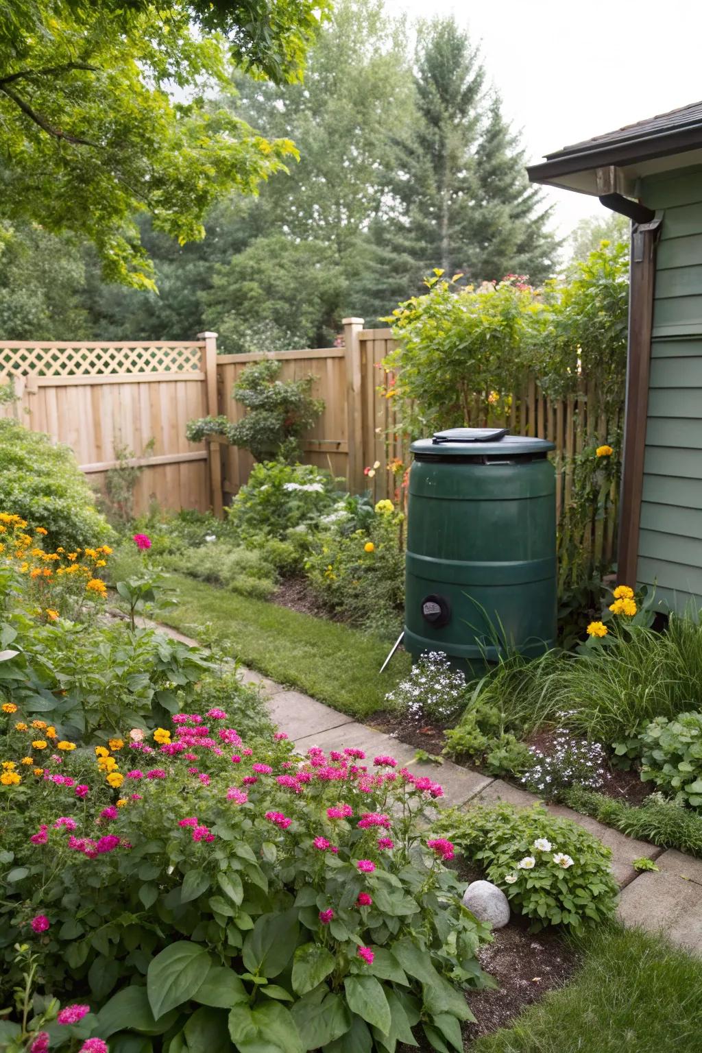 A backyard featuring a productive composting system.