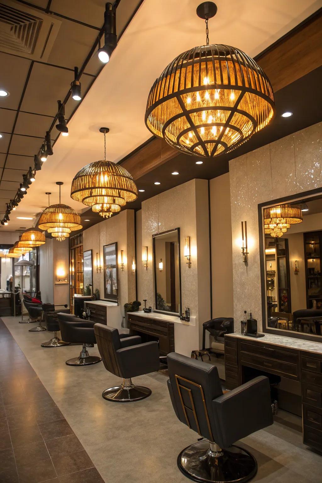 Statement lamps add style and warmth to your salon.