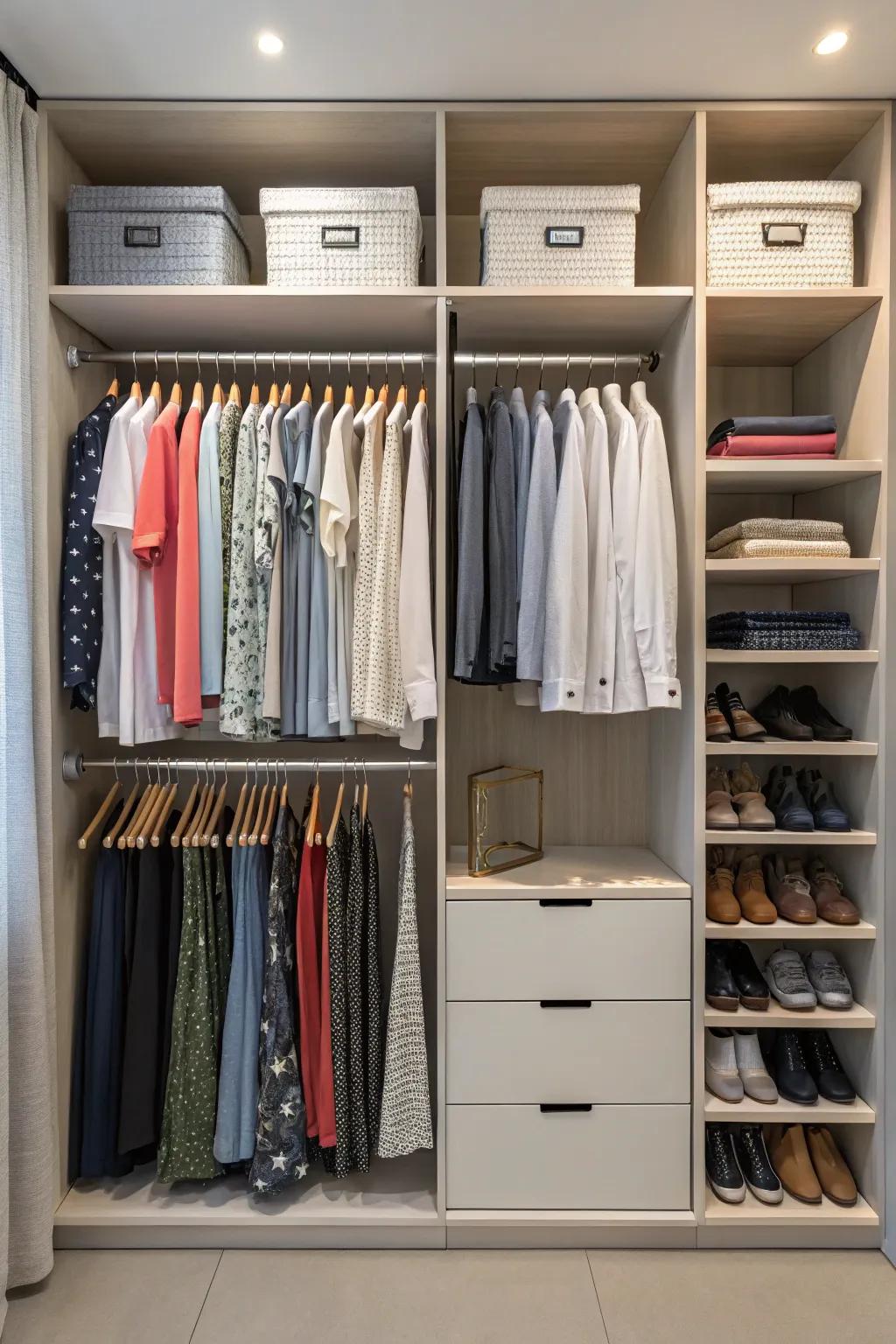 Achieve closet zen with hanging clothing dividers.