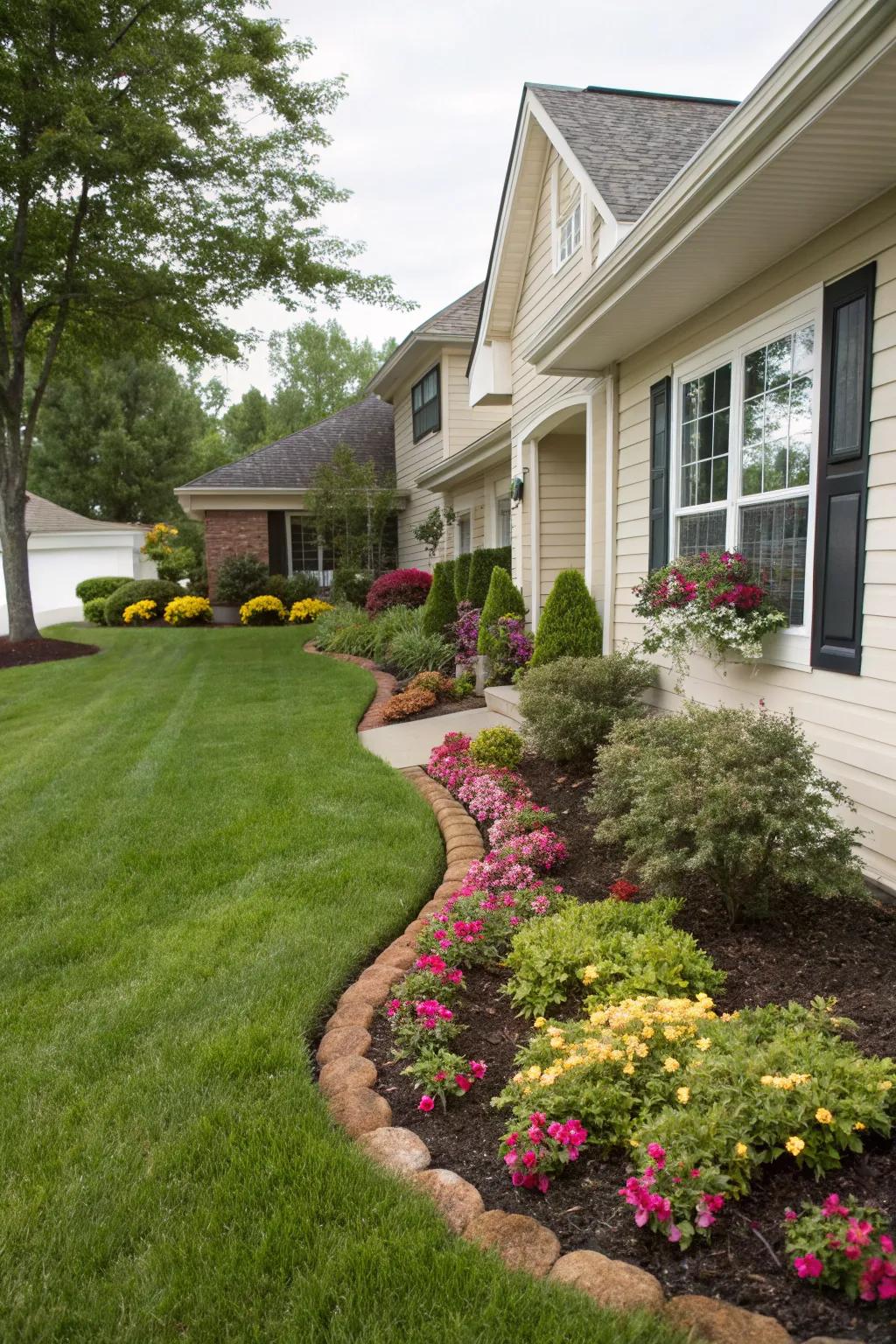 A home's curb appeal enhanced with thoughtful landscaping.