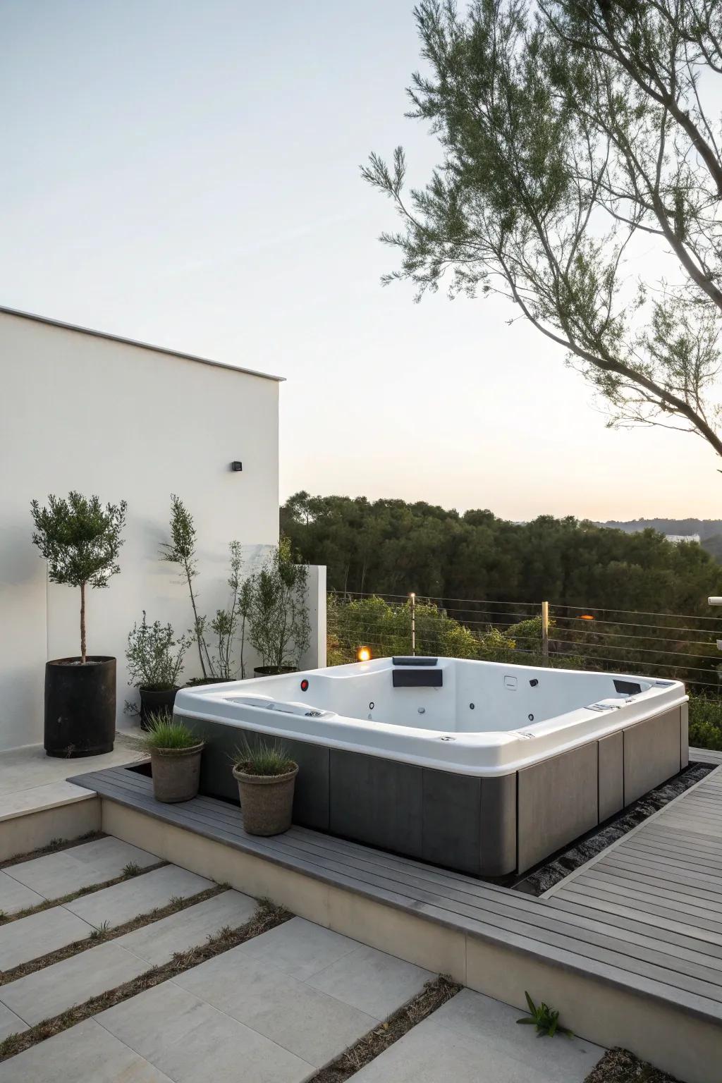 Embrace minimalism for a serene and focused hot tub retreat.