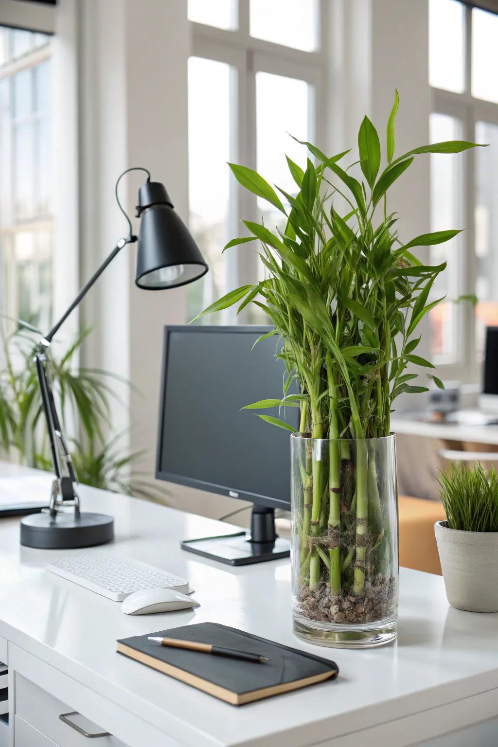 Lucky Bamboo radiating positive vibes in the home office.