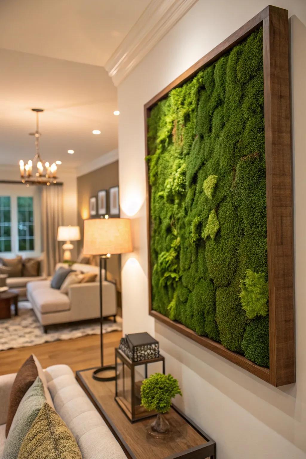 Moss wall art serves as a stunning, eco-friendly decor feature.