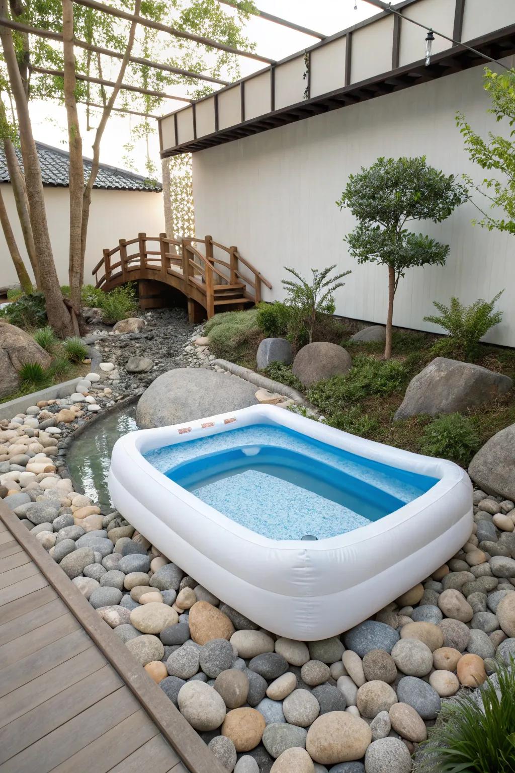 A serene Zen garden pool retreat for mindfulness.