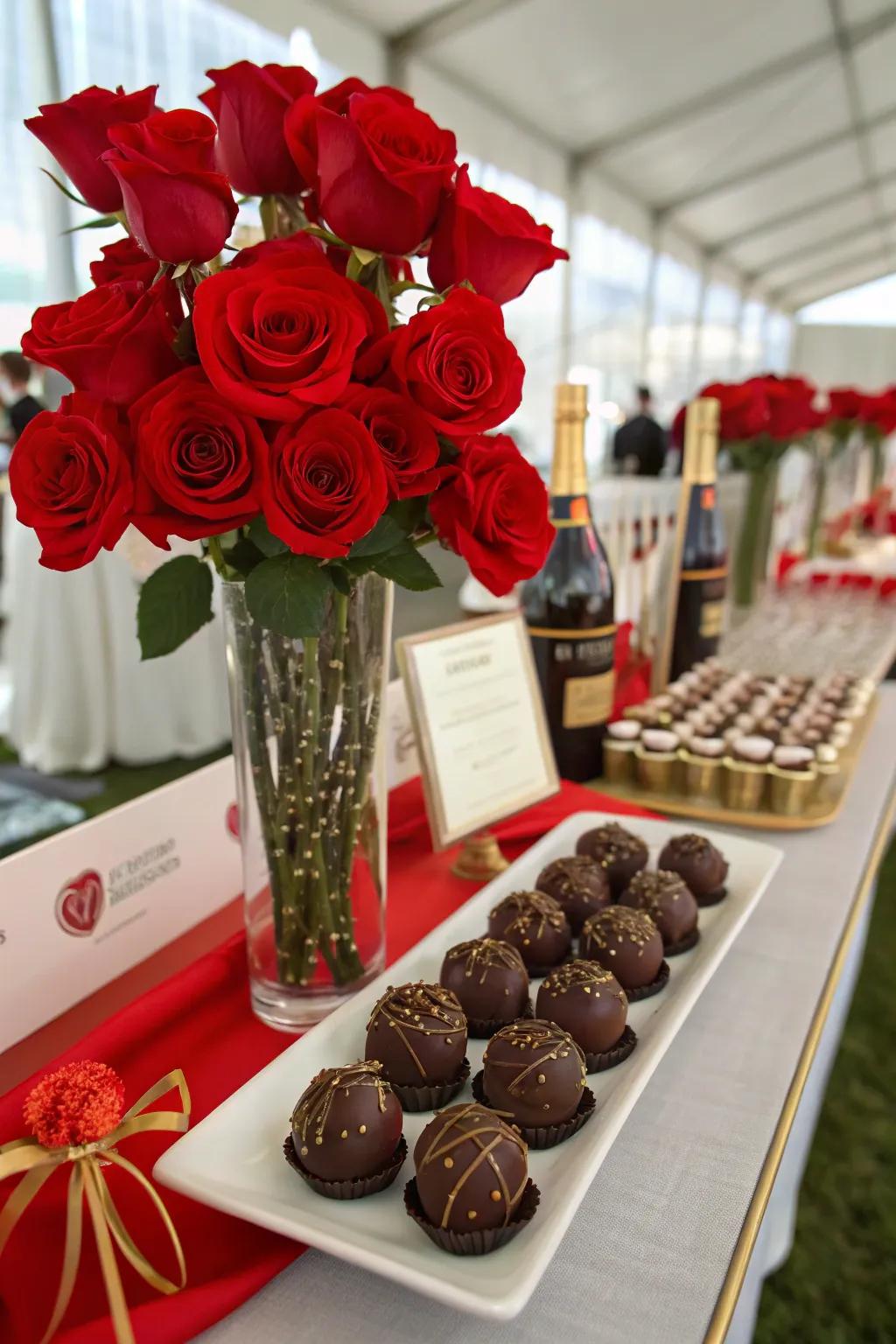 Thoughtful parting gifts of roses and bourbon balls for Derby guests.