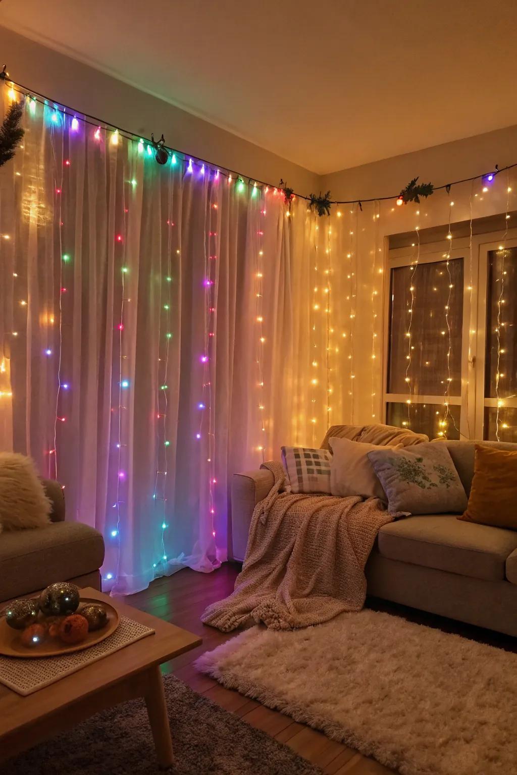 Whimsical sparkle with LED light curtains.