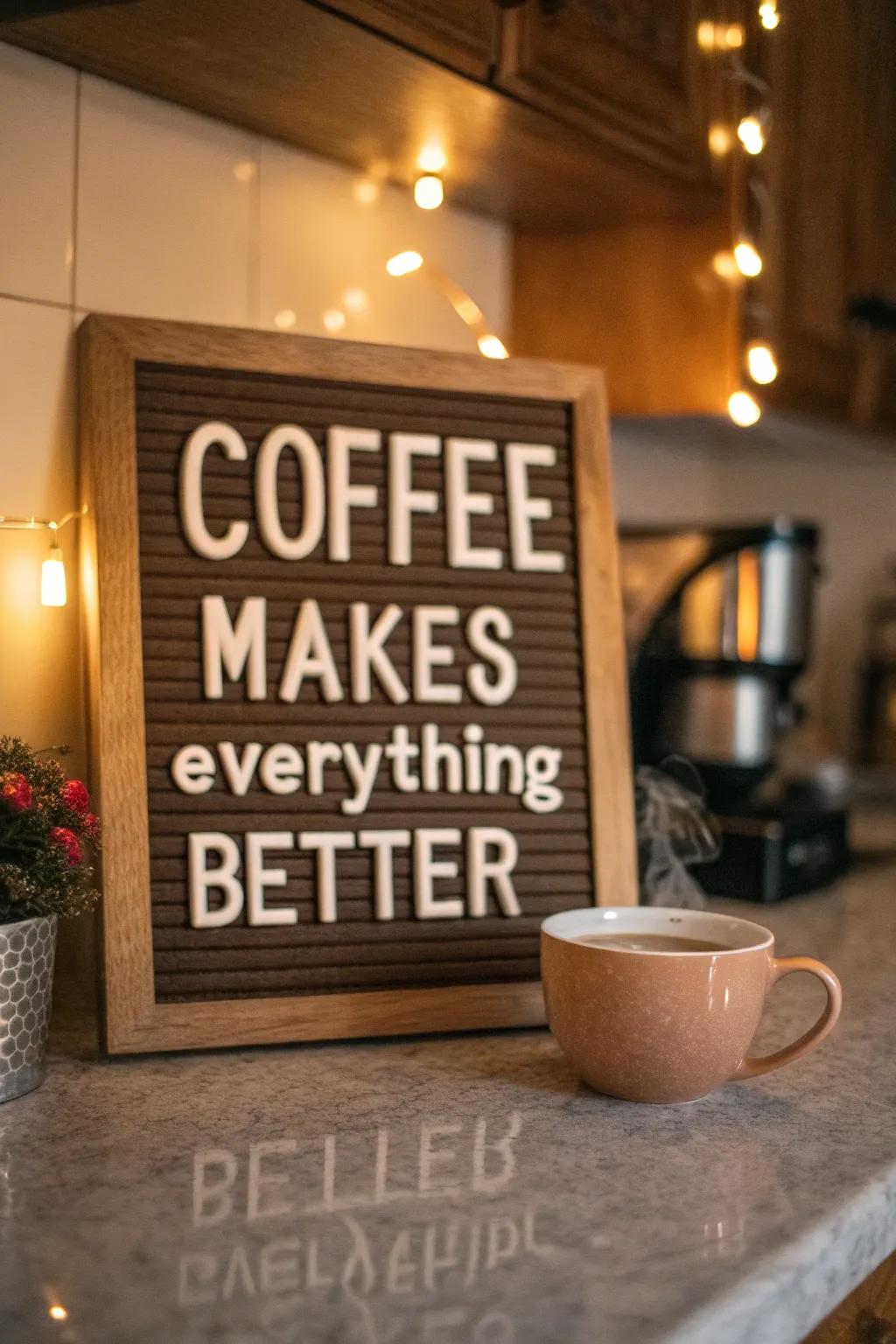 Express your coffee love with morning quotes on your letter board.