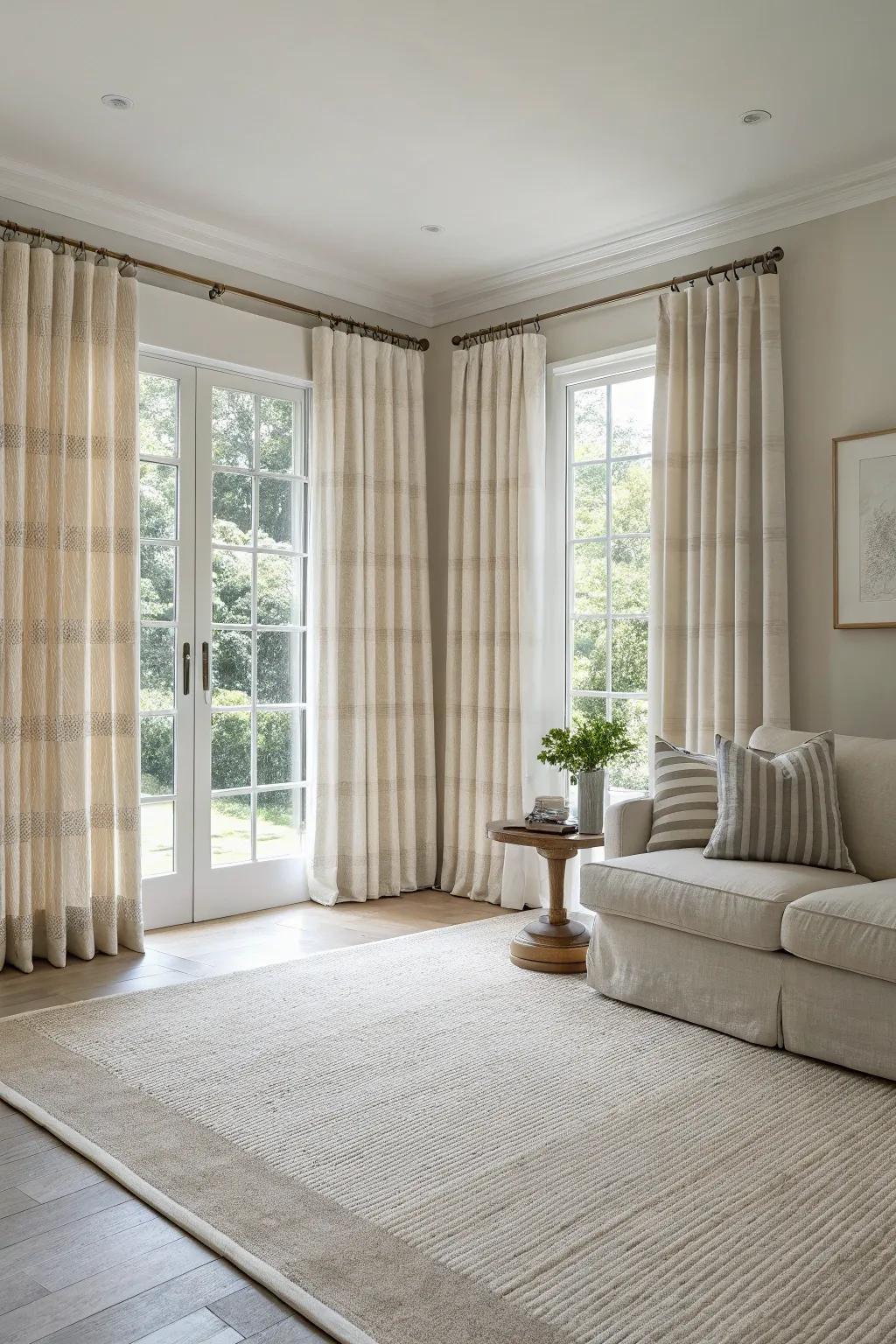 Subtle stripes add visual interest to minimalist curtain designs.