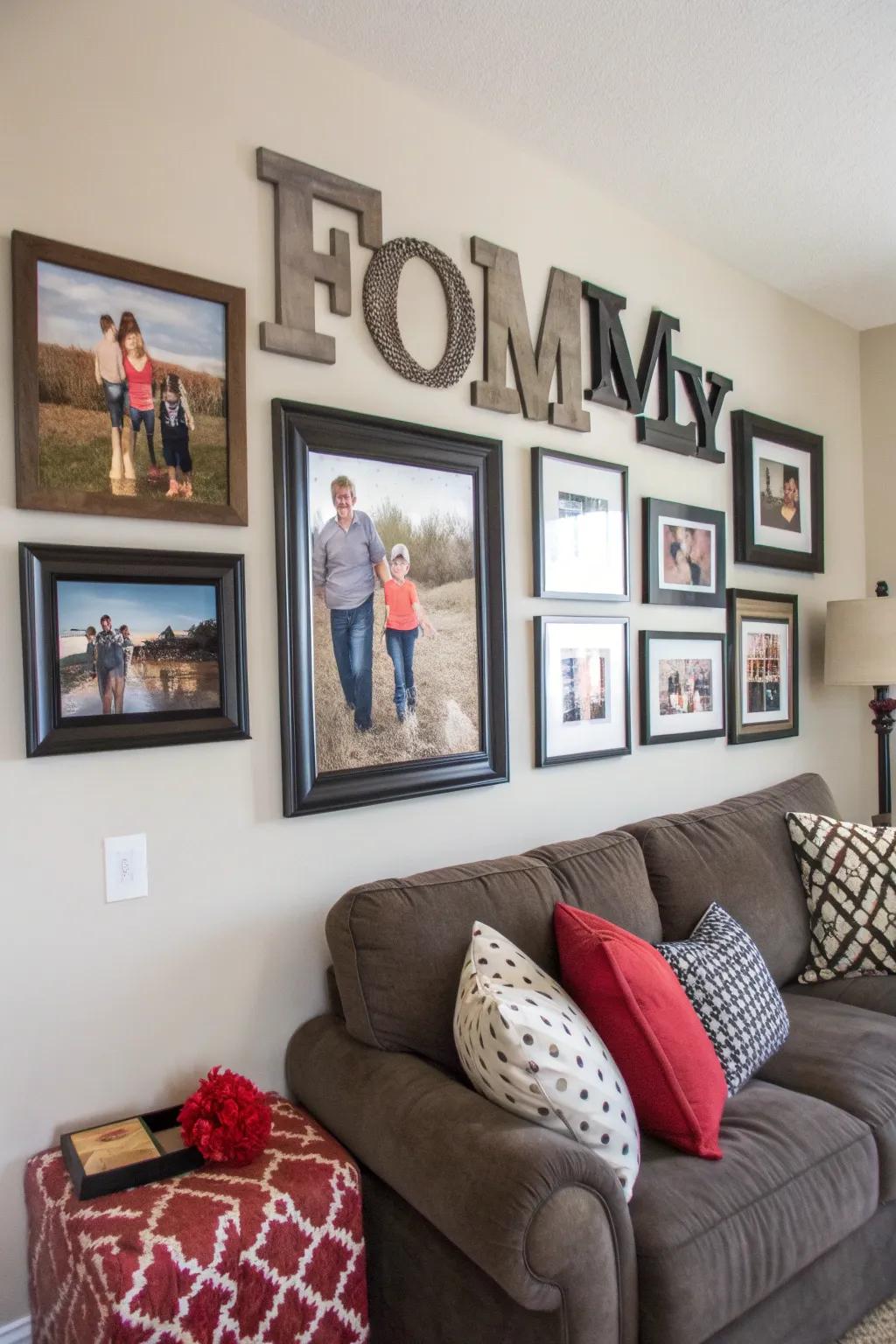 Typography adds a contemporary edge to your photo wall.