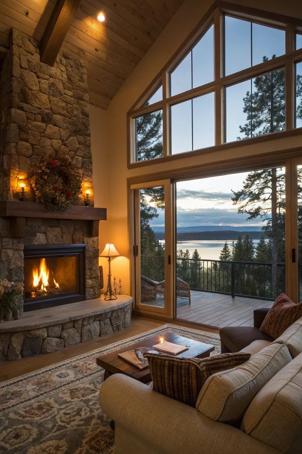 A living room designed to maintain an unobstructed view to the outside world.