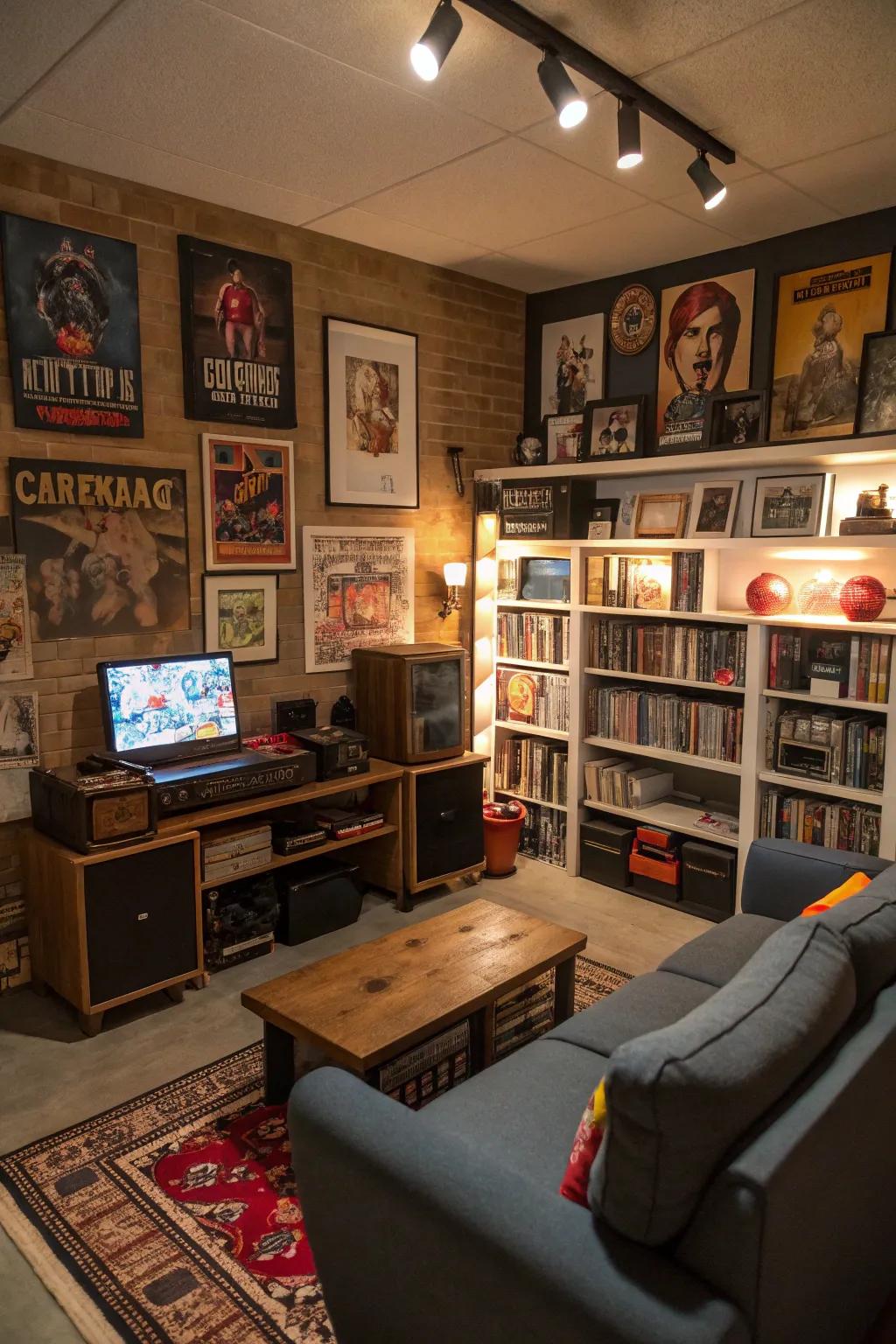 An eclectic mix adds personal flair to the man cave.
