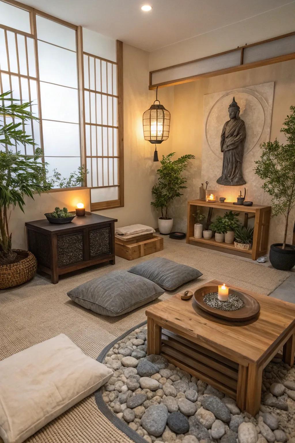 Find inner peace in a Zen meditation man cave.