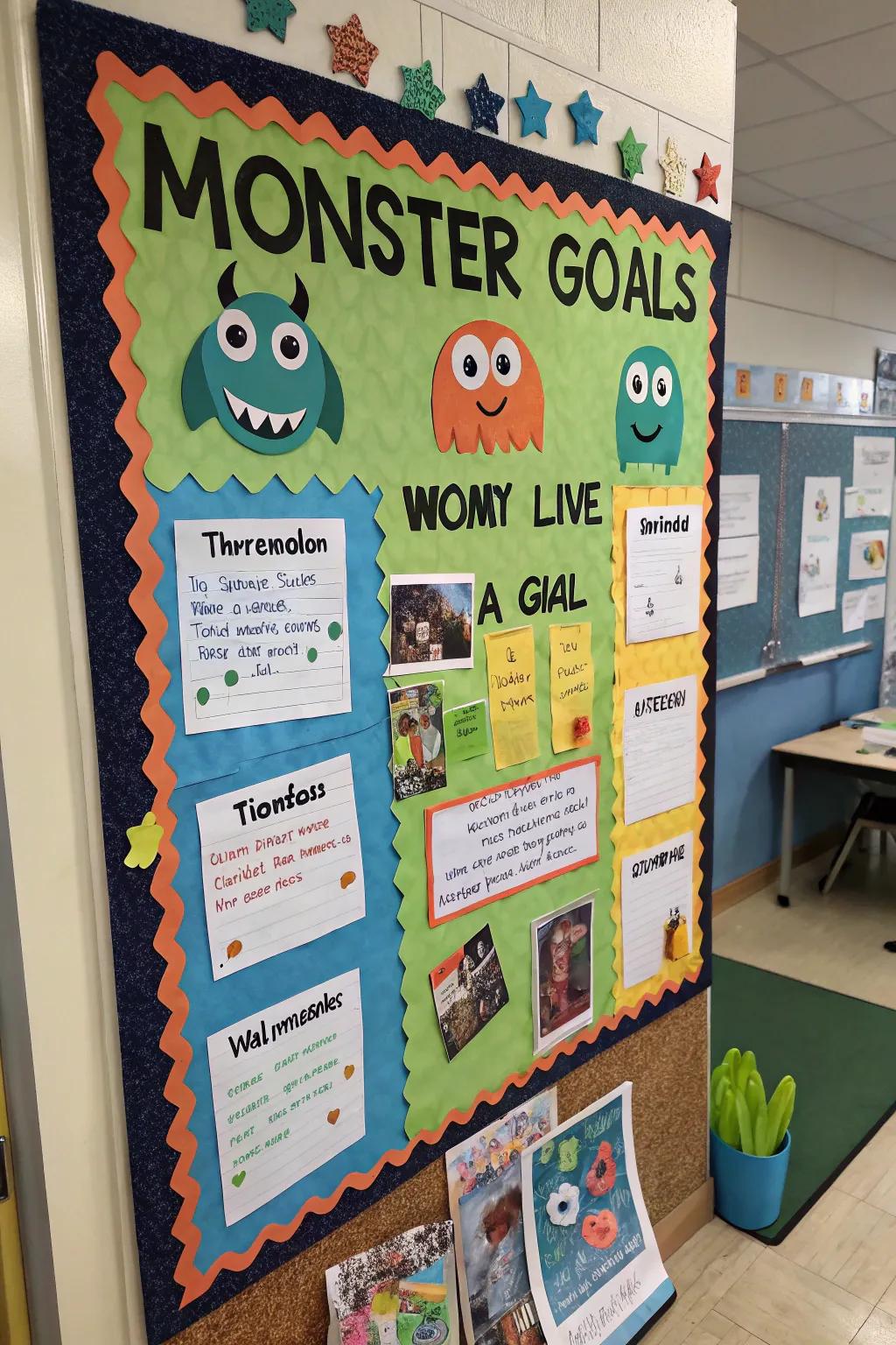 A goal board that uses monsters to inspire students to reach their aspirations.