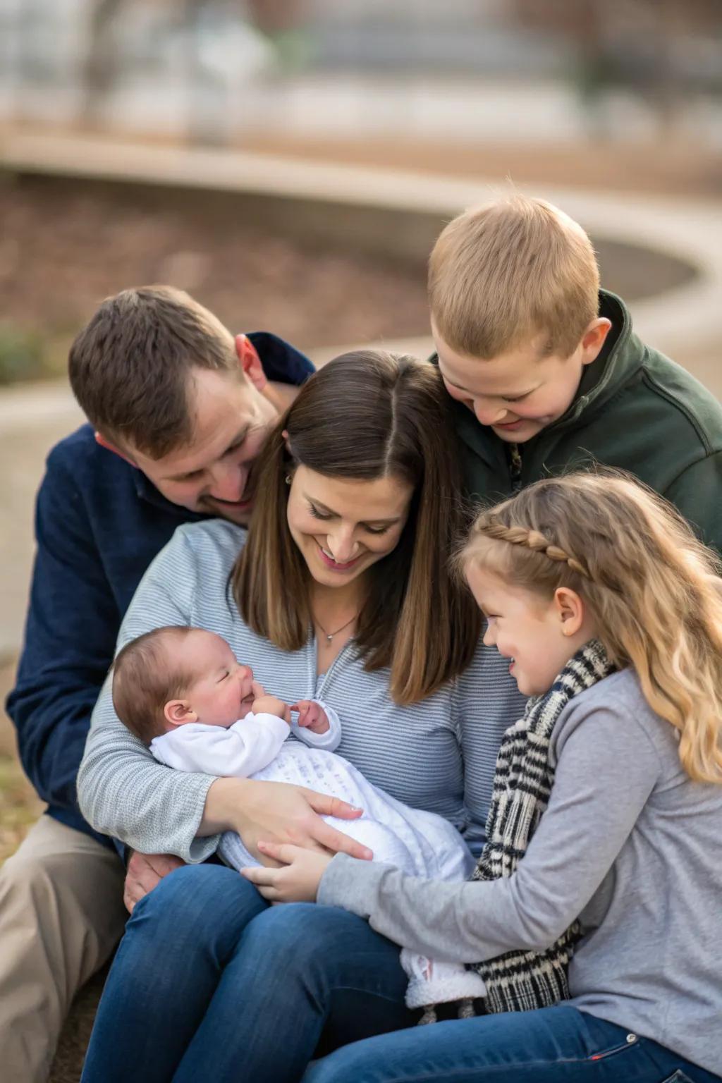 A complete family portrait with the newest member in the spotlight.