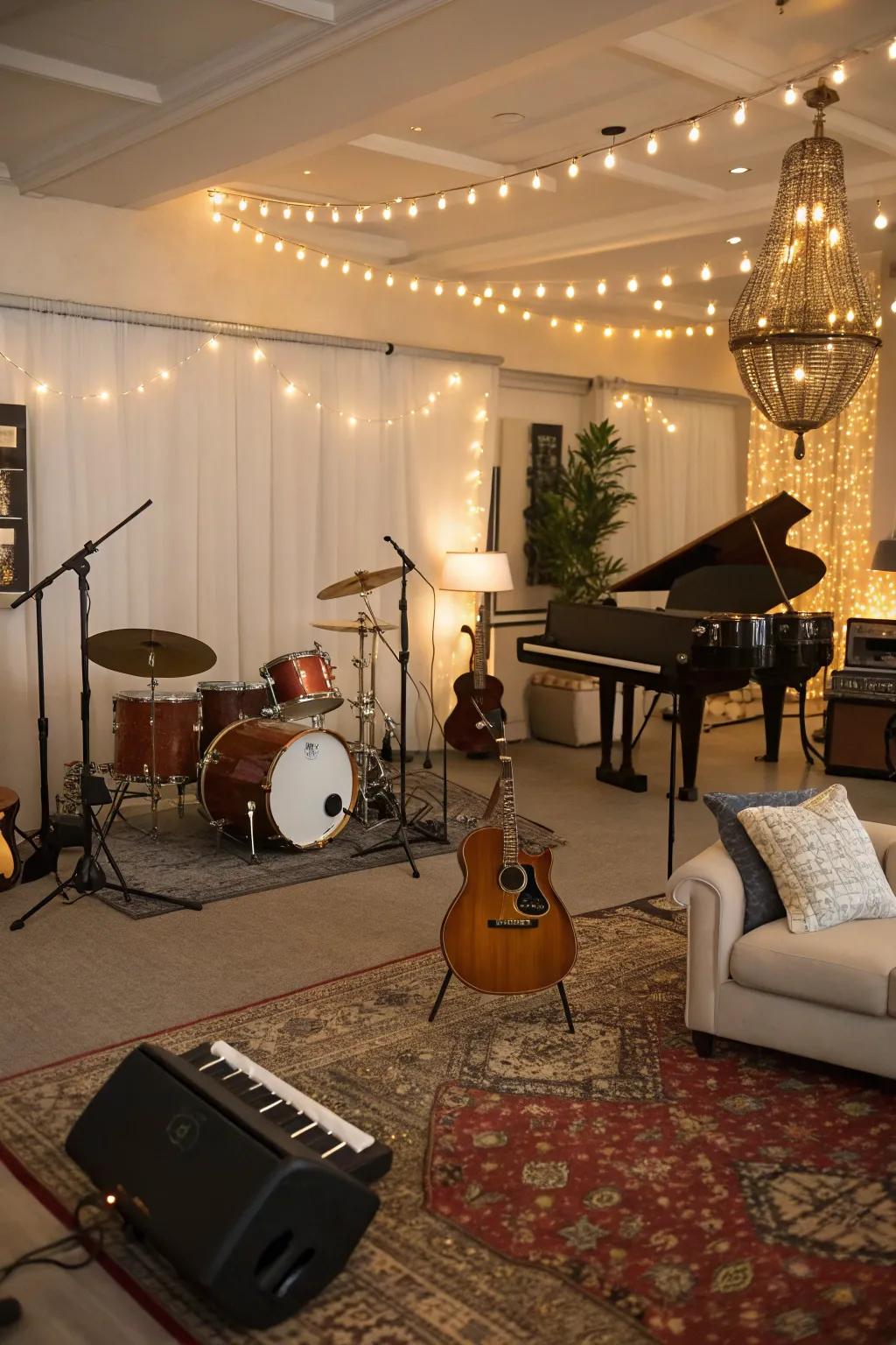 A music lounge theme creates a harmonious and creative environment.