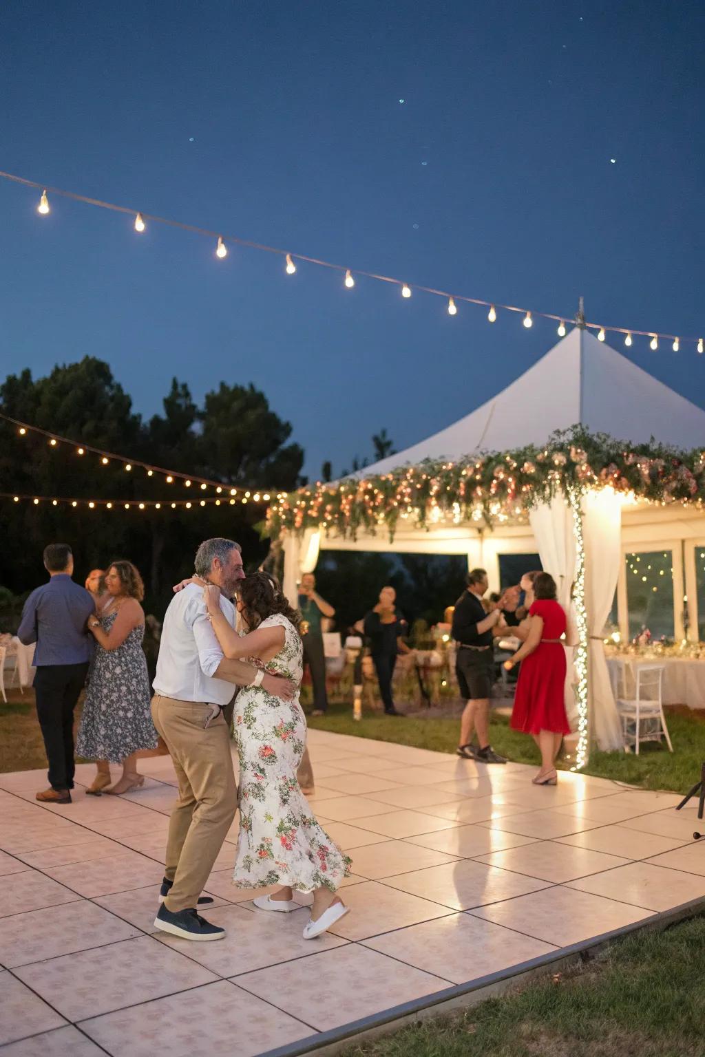 An open-air dance floor invites guests to dance the night away.