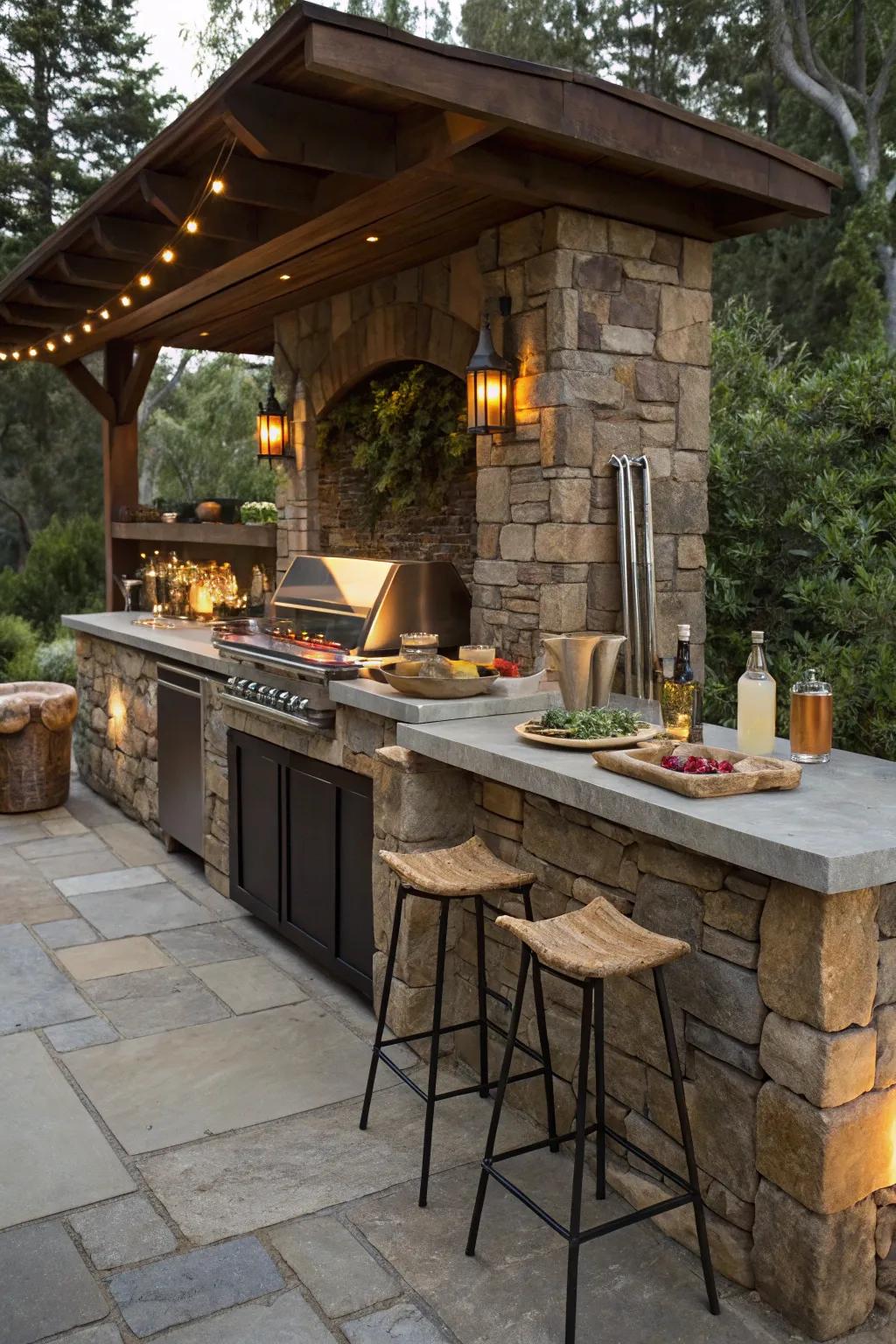 An outdoor bar complements your BBQ area for a complete entertaining experience.