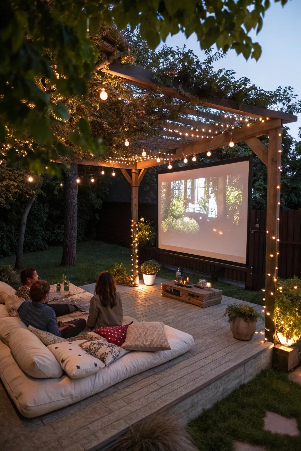 An outdoor cinema under your pergola is perfect for movie nights.